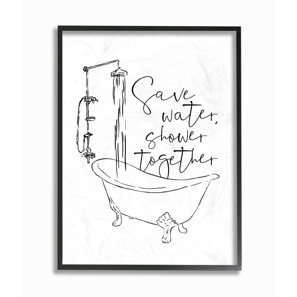 Stupell Industries 'Shower Together' Funny Bathroom Wall Art - 24x30 Black Framed Ink Drawing by Milli Villa | Perfect for Couples' Bathroom Decor & Humorous Home Gifts