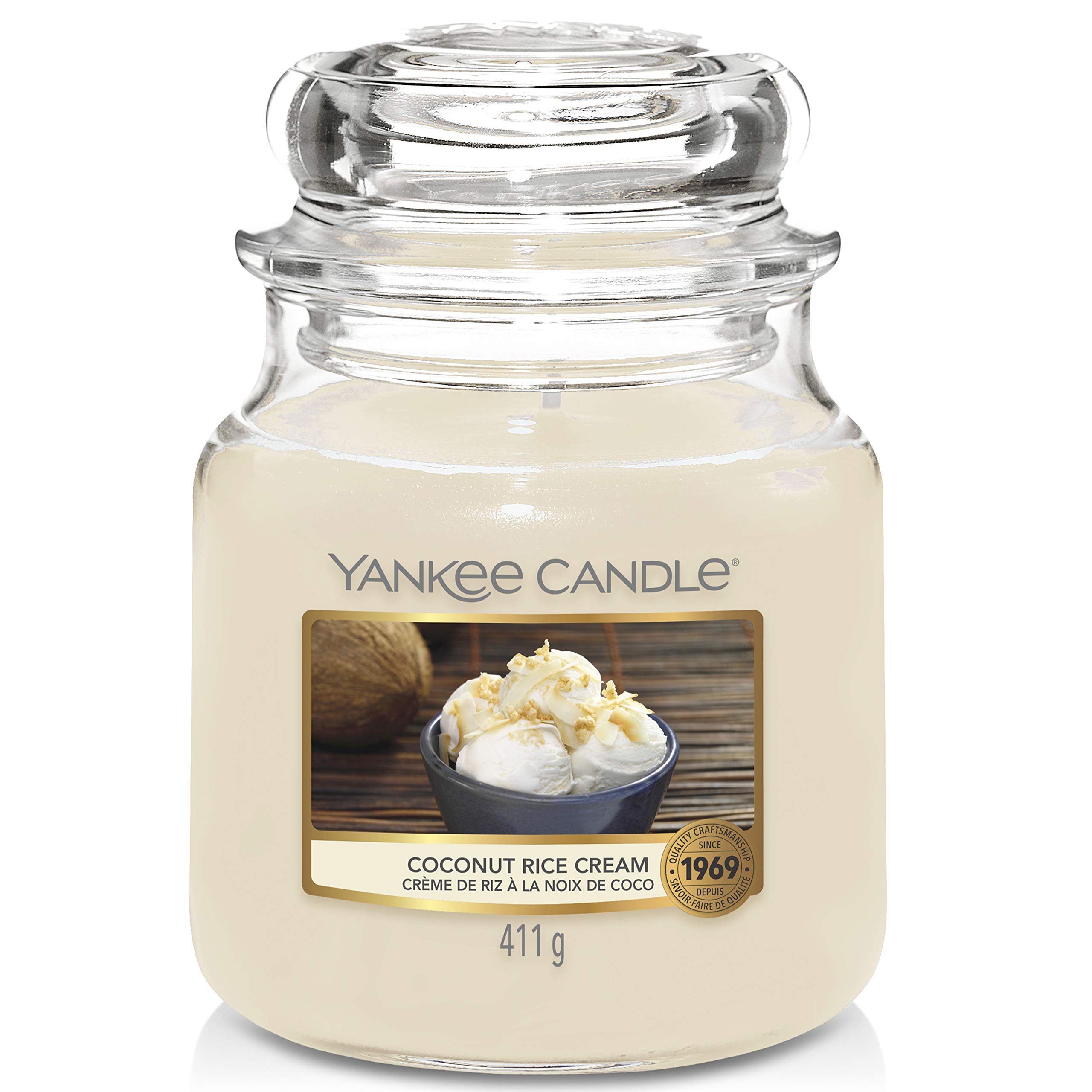 Yankee Candle Medium Jar Scented Candle - Coconut Rice Cream Fragrance for Home, Bathroom, Bedroom & Office Relaxation
