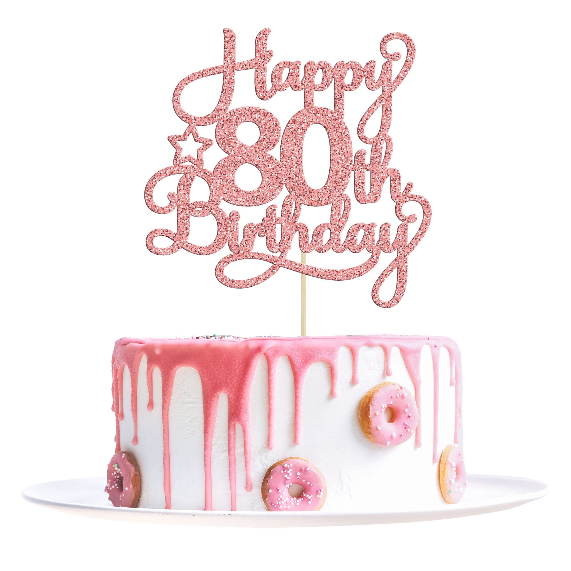 1 Pack Rose Gold Glitter 80th Birthday Cake Topper - '80 & Fabulous Cheers to 80 Years' Cake Decorations for 80th Birthday Party, Anniversary Celebration, and Special Occasions