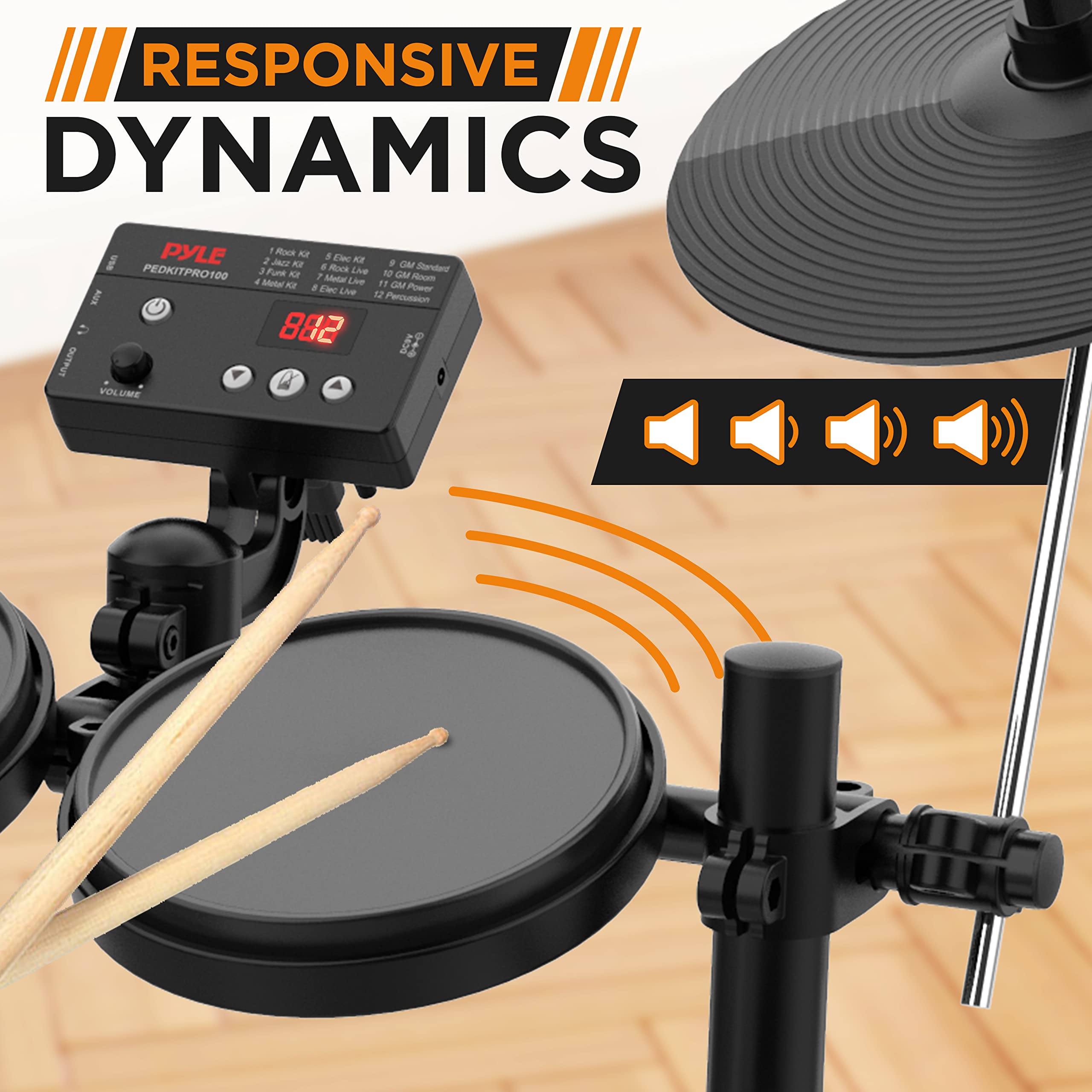 Pyle 7-Piece Electric Drum Kit with MIDI Support, 200+ Preloaded Sounds, Record Mode & Digital Foot Pedal - Professional Electronic Drum Set for Beginners & Musicians - Perfect for Home Practice, Studio Recording & Live Performances