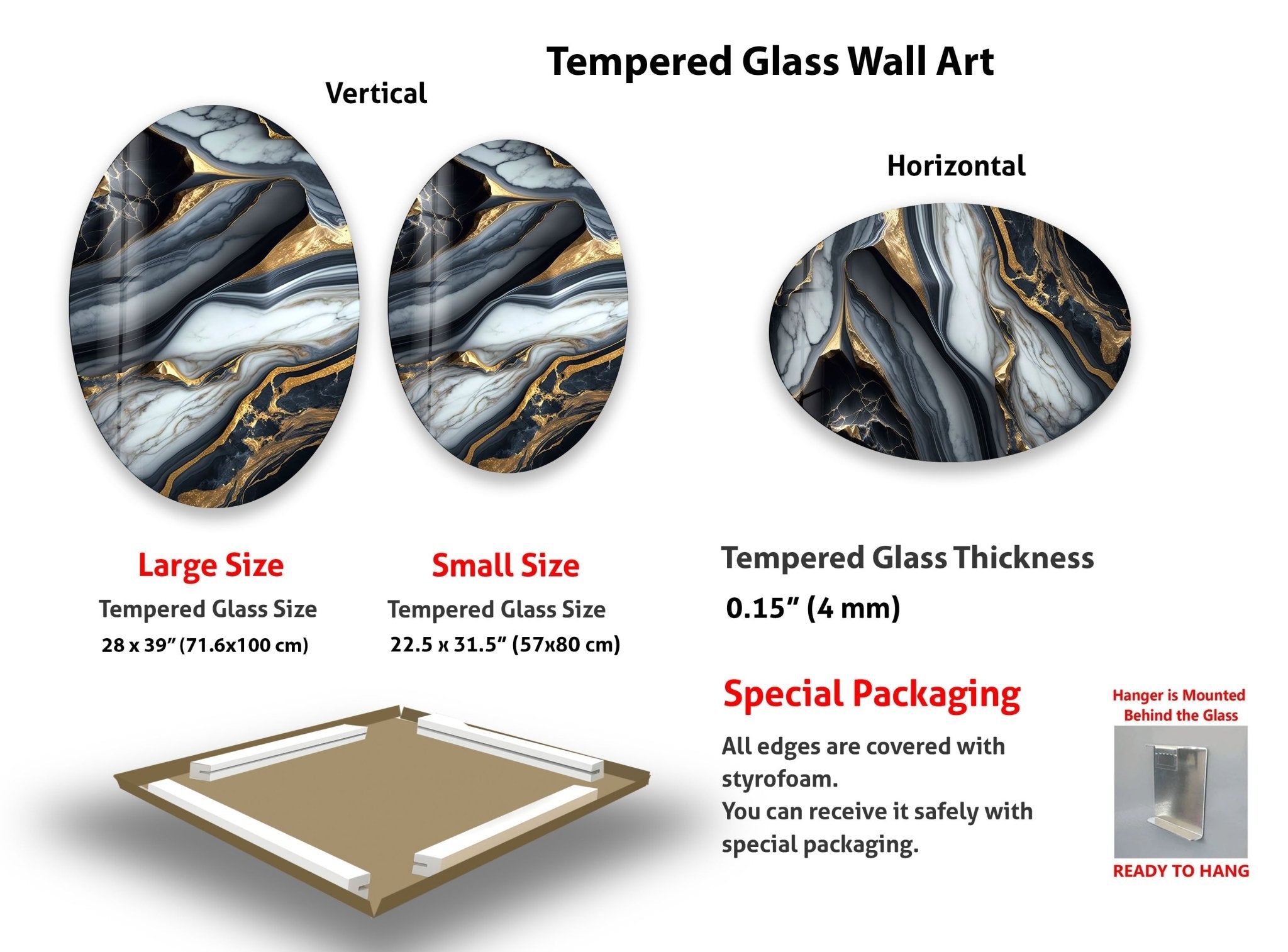Asymmetric Oval Black Epoxy Design Glass Wall Art - Modern Abstract Home Decor for Living Room, Bedroom, Office - Unique Handmade Glass Artwork for Wall Display