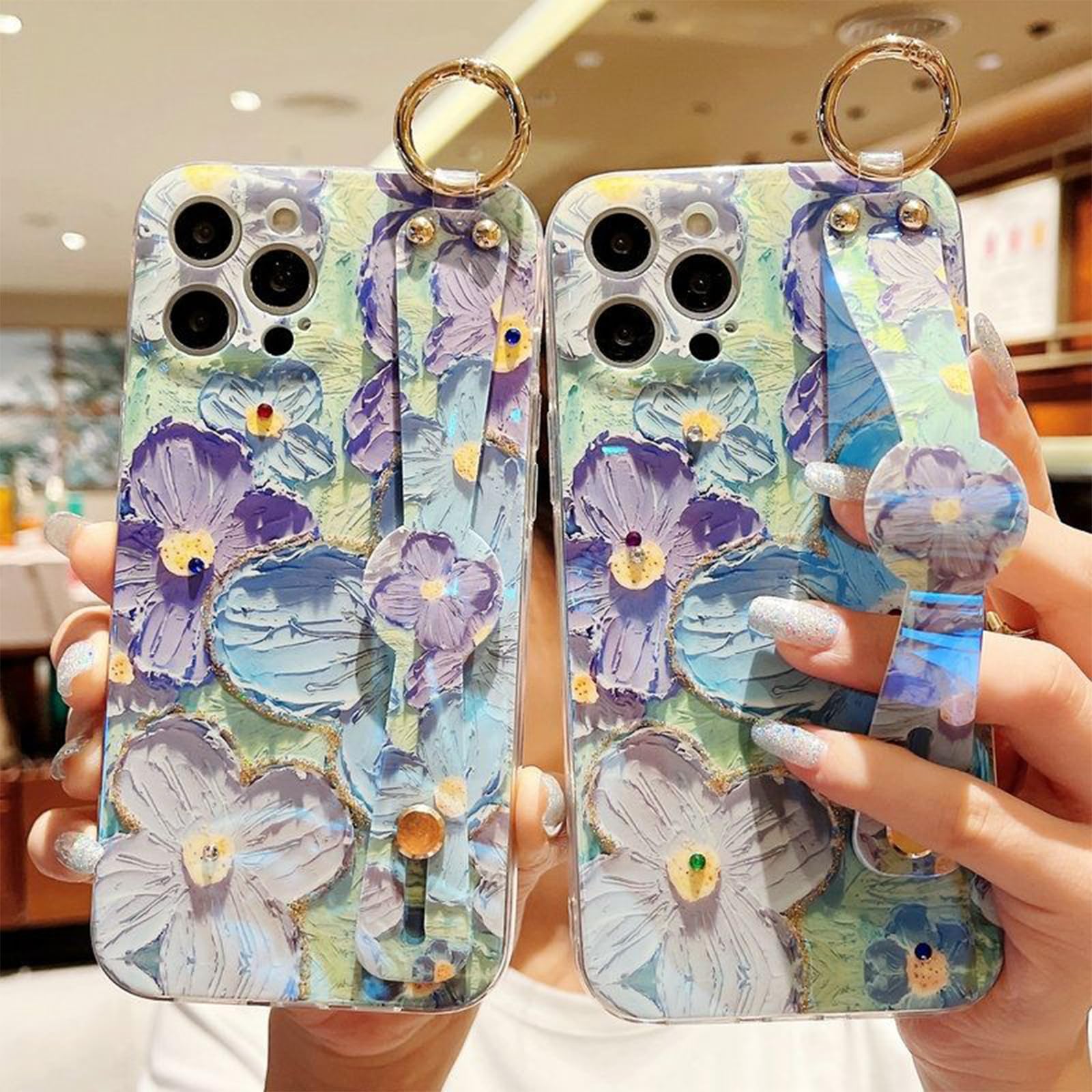 Shockproof iPhone 12 Pro Max Case with Kickstand & Adjustable Wrist Strap - Soft Floral Daisy Design for 6.7