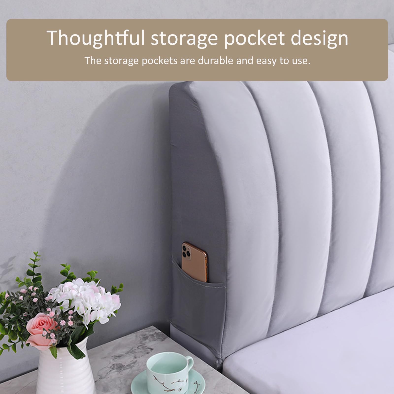 Velvet Bed Headboard Slipcover - Stretchy Removable Headboard Cover for Queen/Full/Twin/Cal King Beds | Thick Dustproof Fabric Protection | Perfect for Bedroom Makeover, Guest Rooms & Dorm Decor