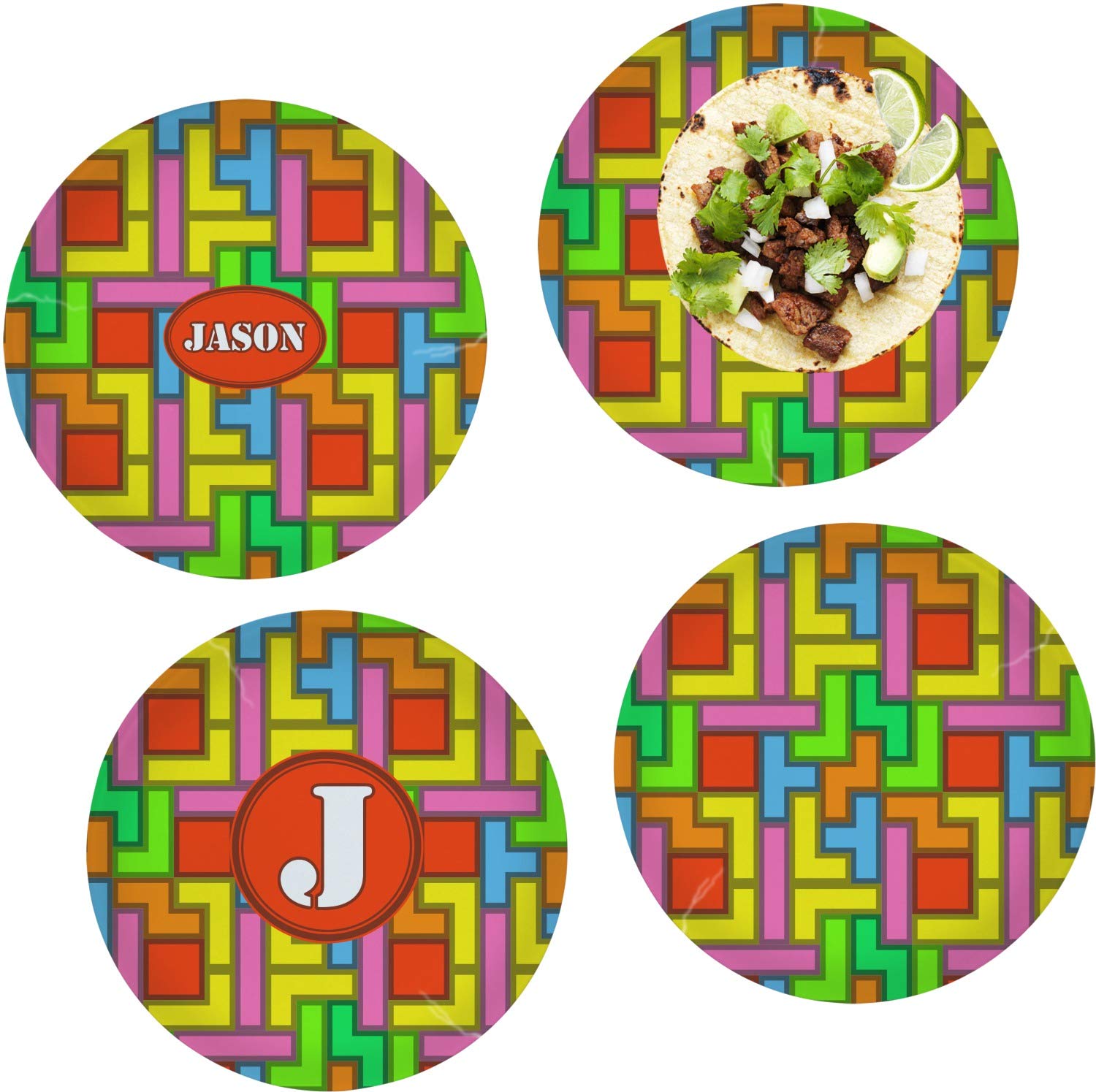 Custom Tetromino Set of 4 Glass Dinner Plates 10 Inch - Personalized Name Engraved - Perfect for Family Meals, Dinner Parties & Gift Giving