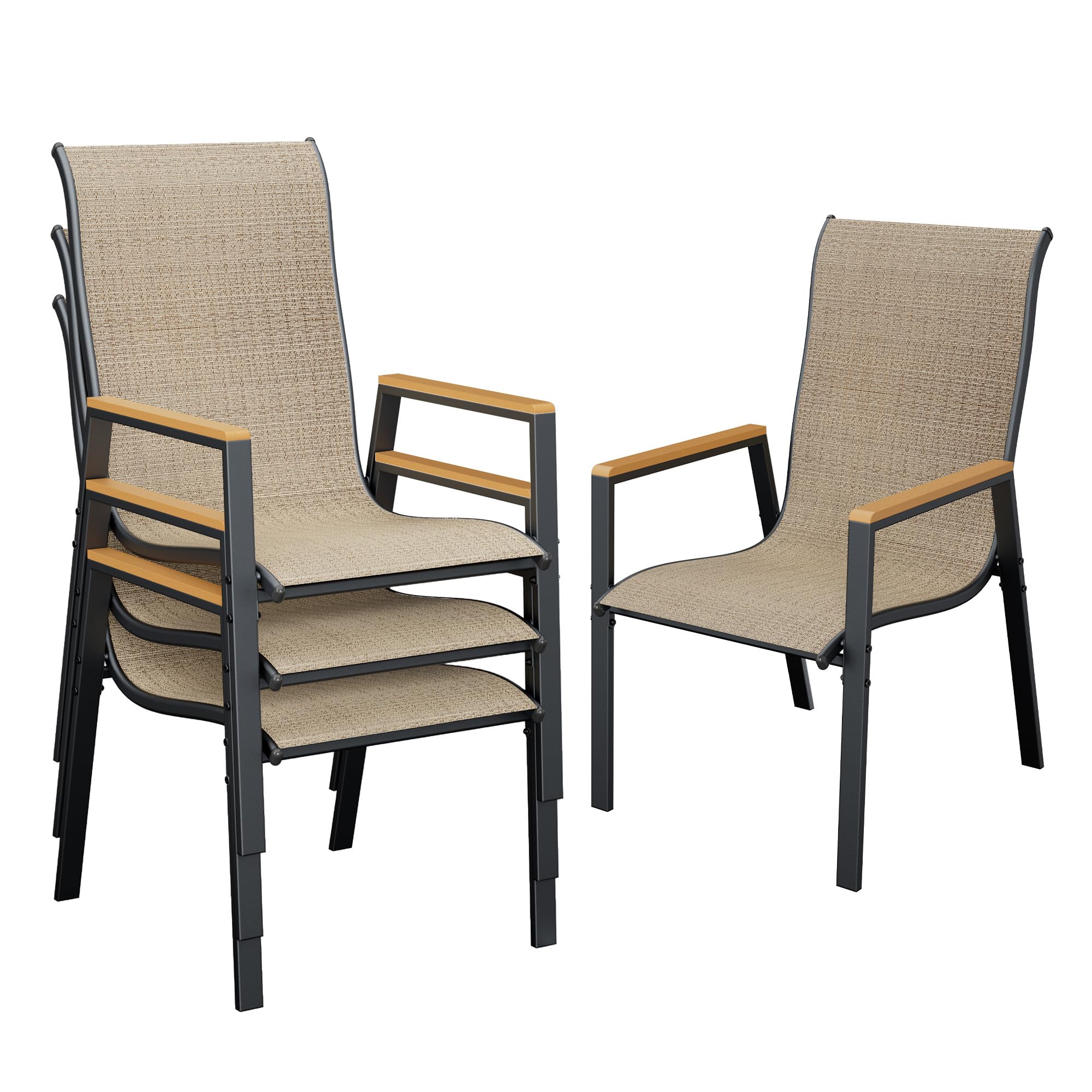 4-Piece UDPATIO Outdoor Stackable Dining Chairs Set - All-Weather Breathable Textilene & High Back Metal Frame - Perfect for Patio, Garden, Backyard, Deck & Poolside Relaxation (Brown)