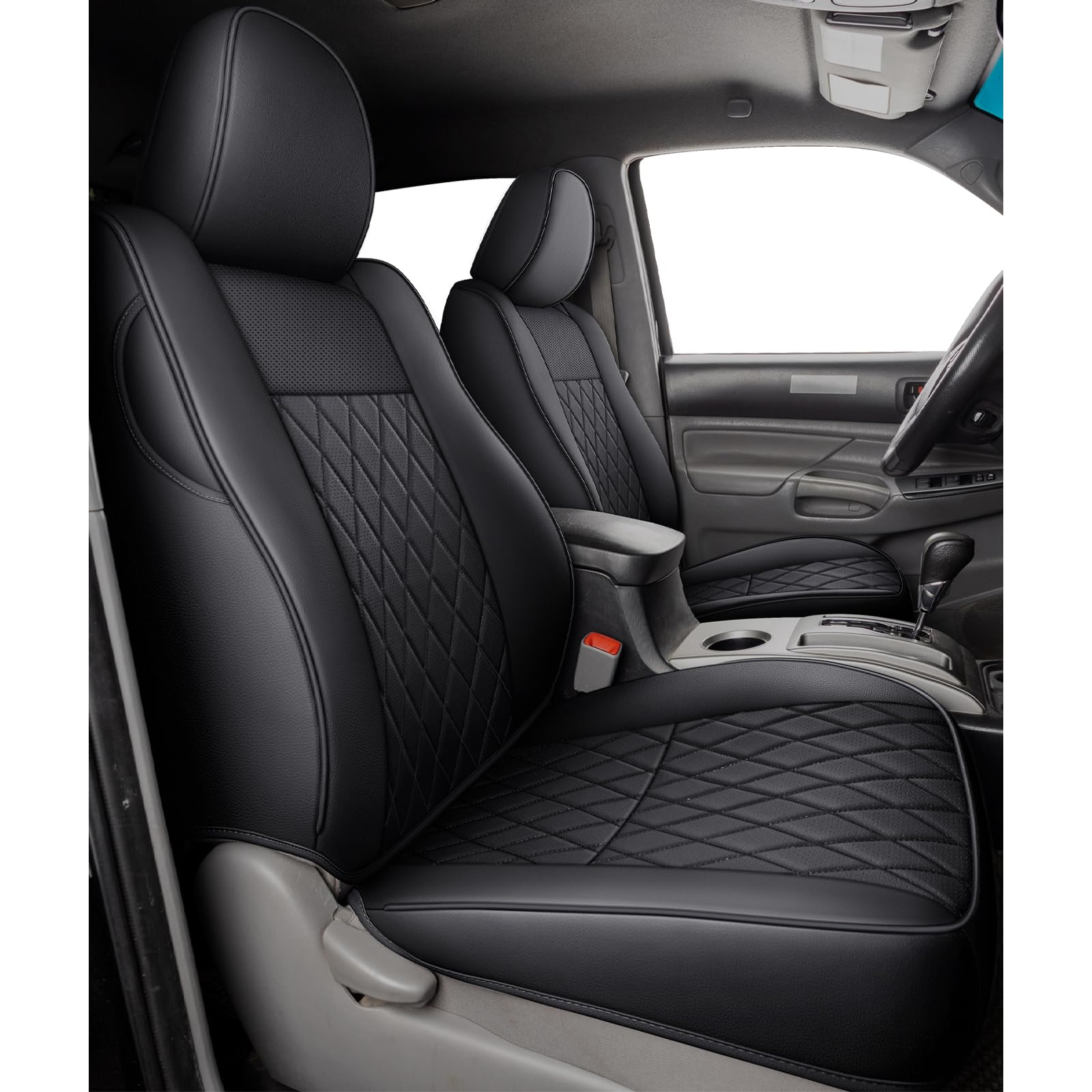 Premium Leather Car Seat Covers for 2005-2023 Toyota Tacoma - Custom Fit Front Seat Protectors for Double/Crew Cab (Black) | Durable & Comfortable Seat Covers for Daily Commute, Road Trips & Off-Road Adventures