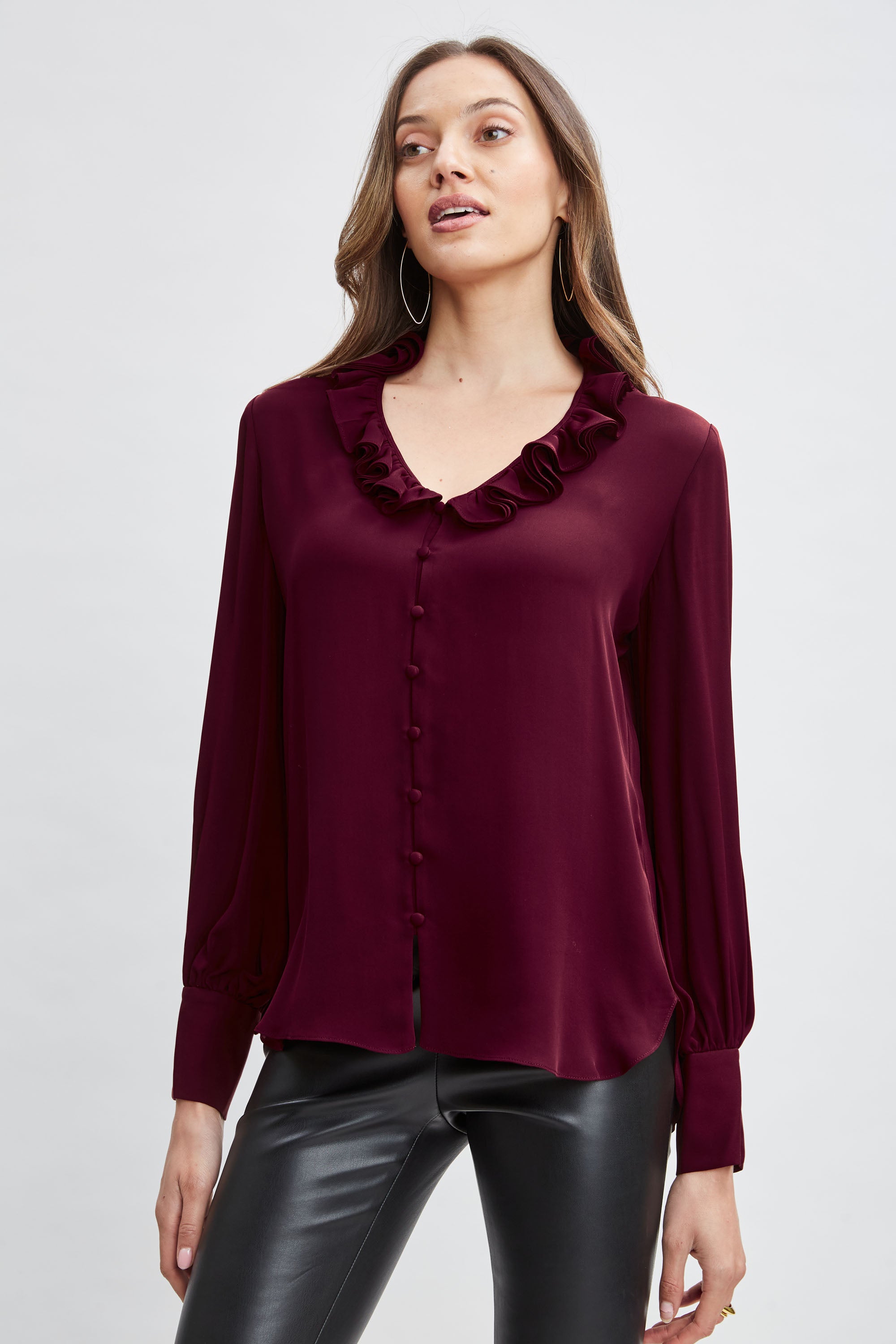 Elegant Silk Ruffle Neck Blouse for Women - Fashionable Office & Party Wear - Perfect for Work, Date Night & Special Occasions