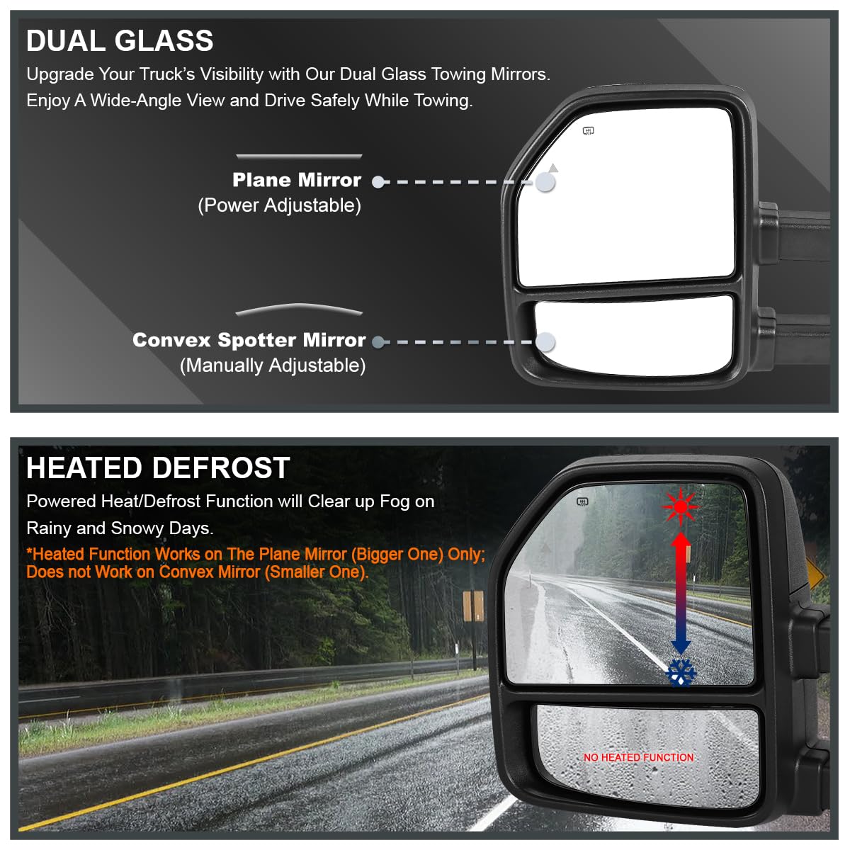 Spec-D Tuning Power Heated Tow Mirrors with Temperature Sensor & LED Turn Signal - Compatible with 2017-2019 Ford F250/F350/F450 Super Duty (Left & Right Pair) - Perfect for Towing, Winter Driving & Enhanced Visibility