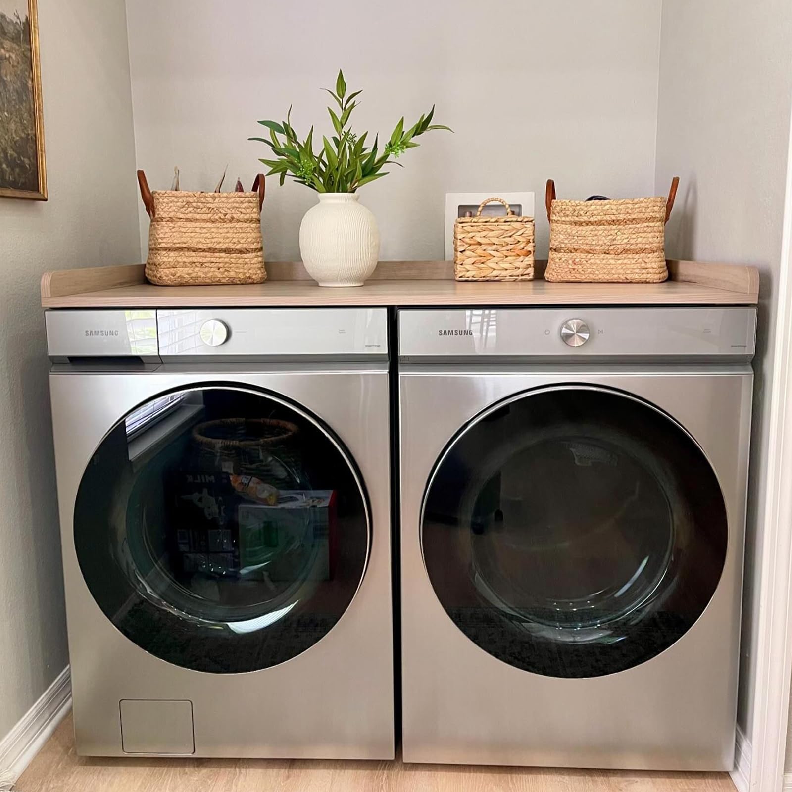 Premium Melamine Laundry Countertop with Edge Rails & Shelves Set - 27.5
