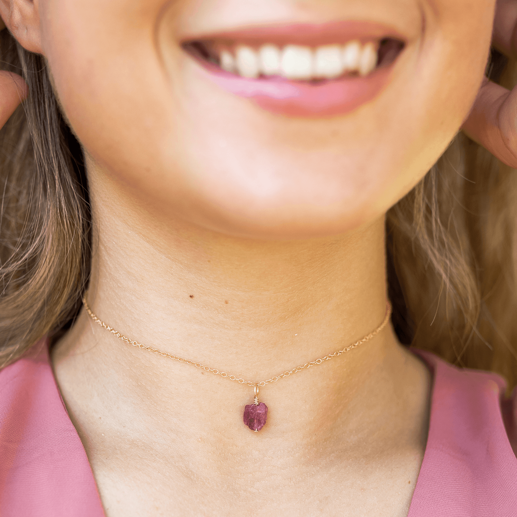 Natural Pink Tourmaline Gemstone Pendant Necklace - Dainty Choker for Women - Perfect for Valentine's Day Gifts & Everyday Elegance