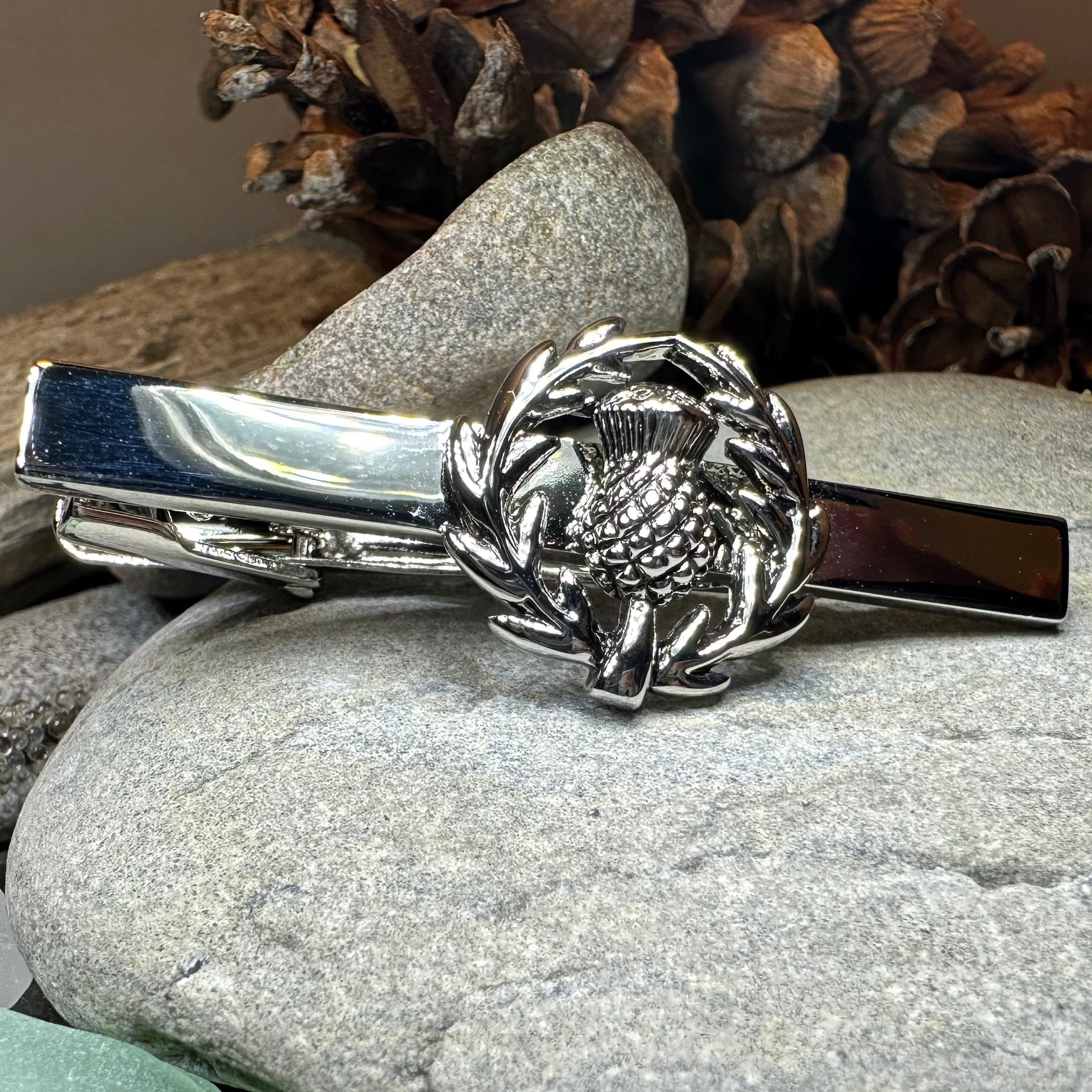 Classic Scottish Thistle Tie Bar - Elegant Silver Plated Kilt Pin for Men's Formal Wear | Perfect for Weddings, Business Meetings & Highland Outfits