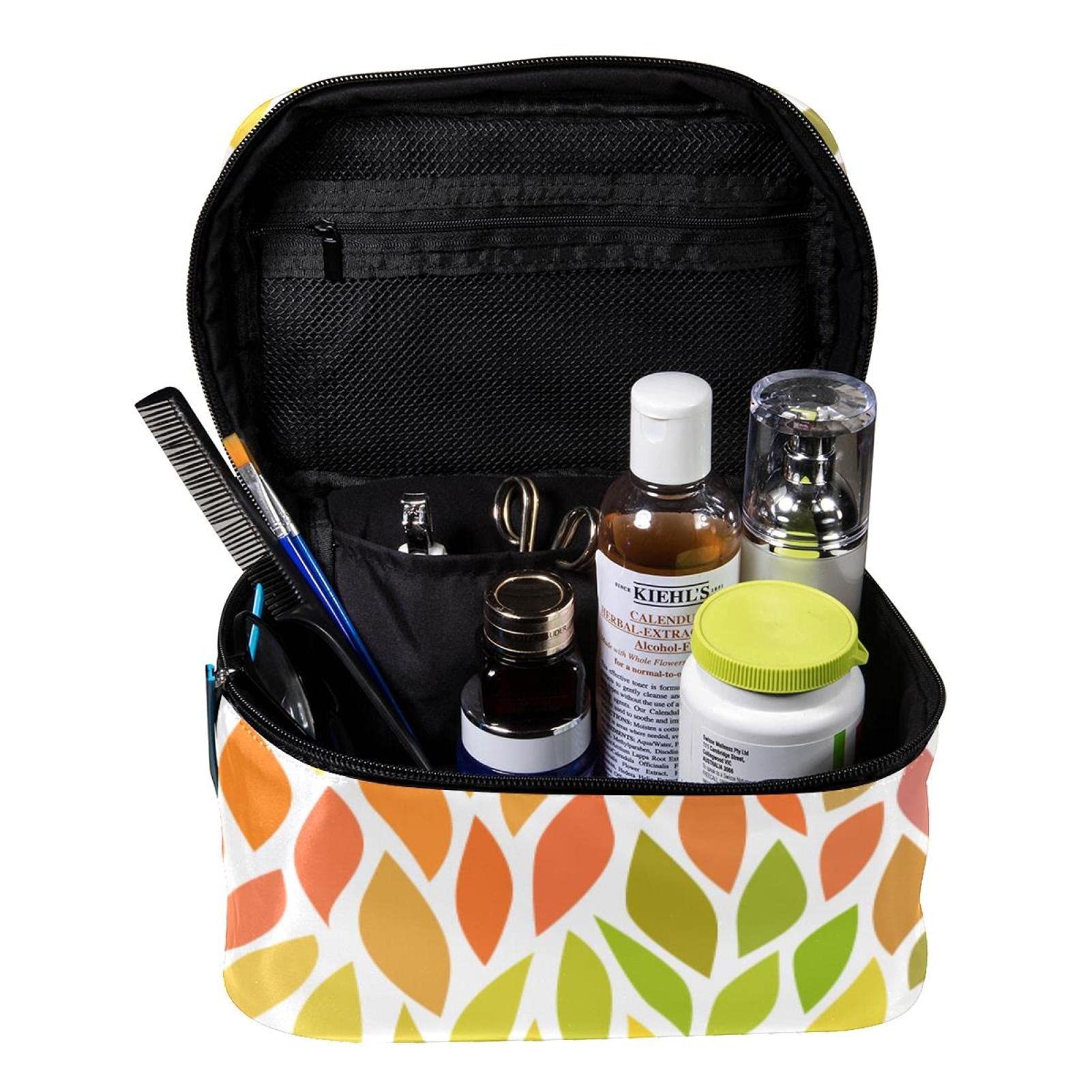 Abstract Rainbow Leaves Makeup Bag - Large Travel Cosmetic Organizer for Women & Girls - Perfect for Travel & Daily Use
