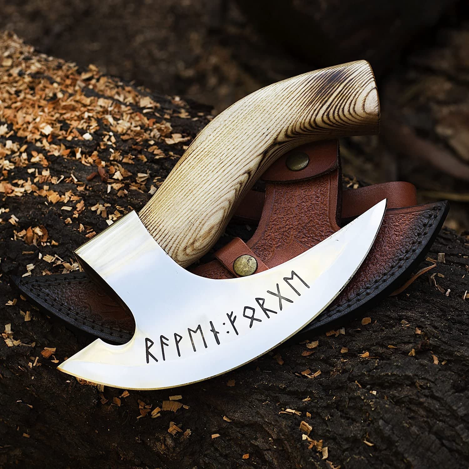 Authentic Viking Steel Pizza Axe - Hand Forged Medieval Pizza Cutter with Leather Sheath | Unique Gift for Husband, Wife & Friends | Perfect for Pizza Parties, Camping & Medieval Themed Events