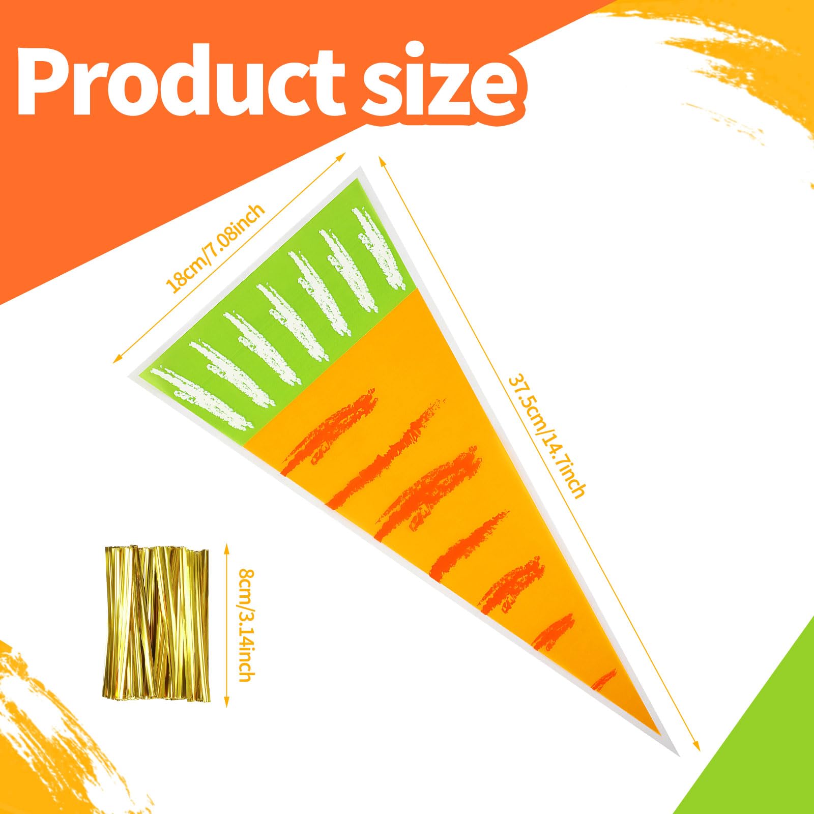 CCINEE 100 Pcs Easter Carrot Shaped Candy Bags - Translucent Cone Treat Bags with Twist Ties for Easter Party Favors, Gift Wrapping & Home Decor | Perfect for Easter Egg Hunts, Classroom Treats & Spring Celebrations