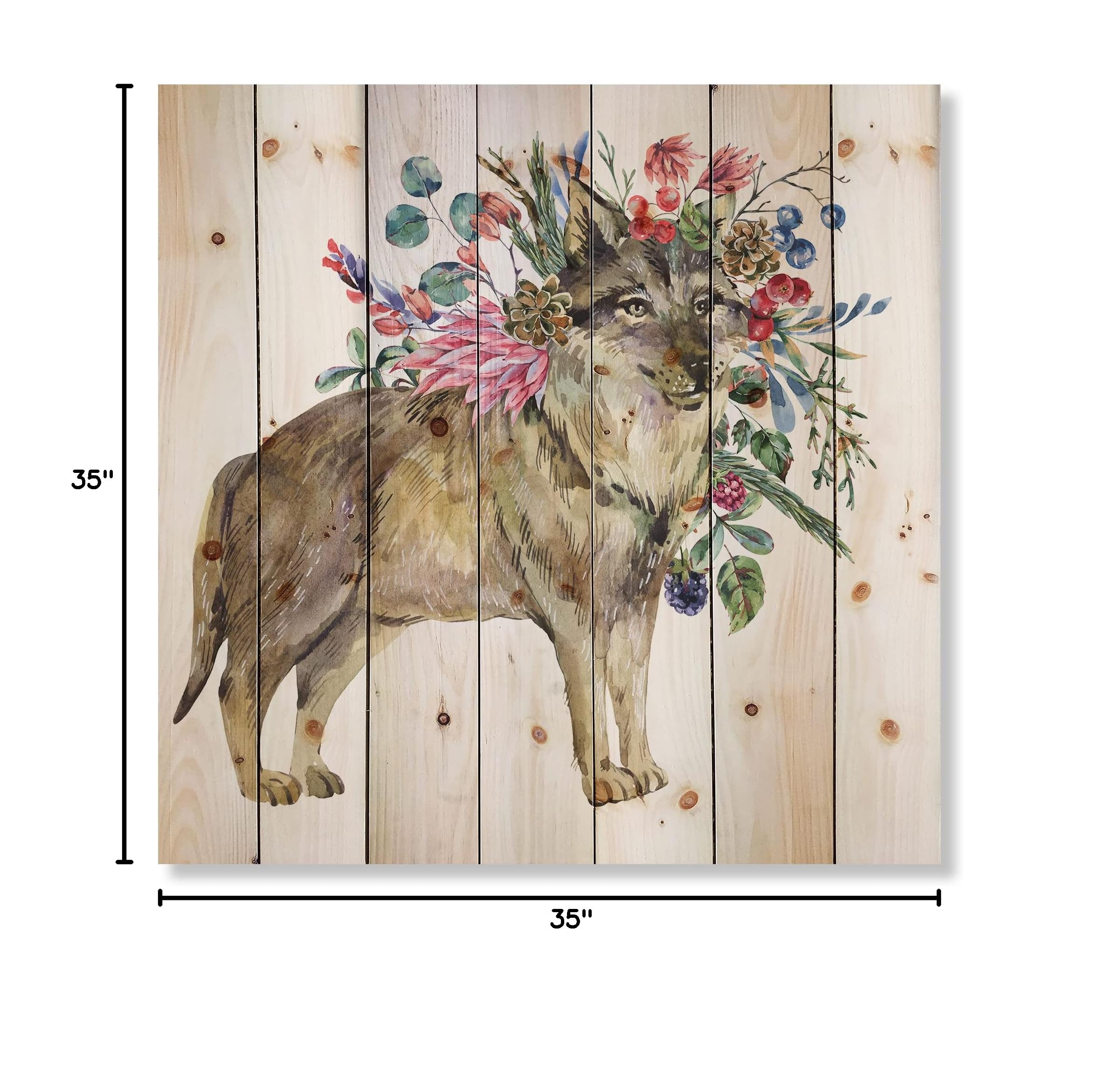 Farmhouse Wood Wall Decor - Wolf with Woodland Flowers Wall Art, Large Floral Pine Wood Panel for Rustic Home & Cabin Decor | Perfect for Living Room, Bedroom, Office