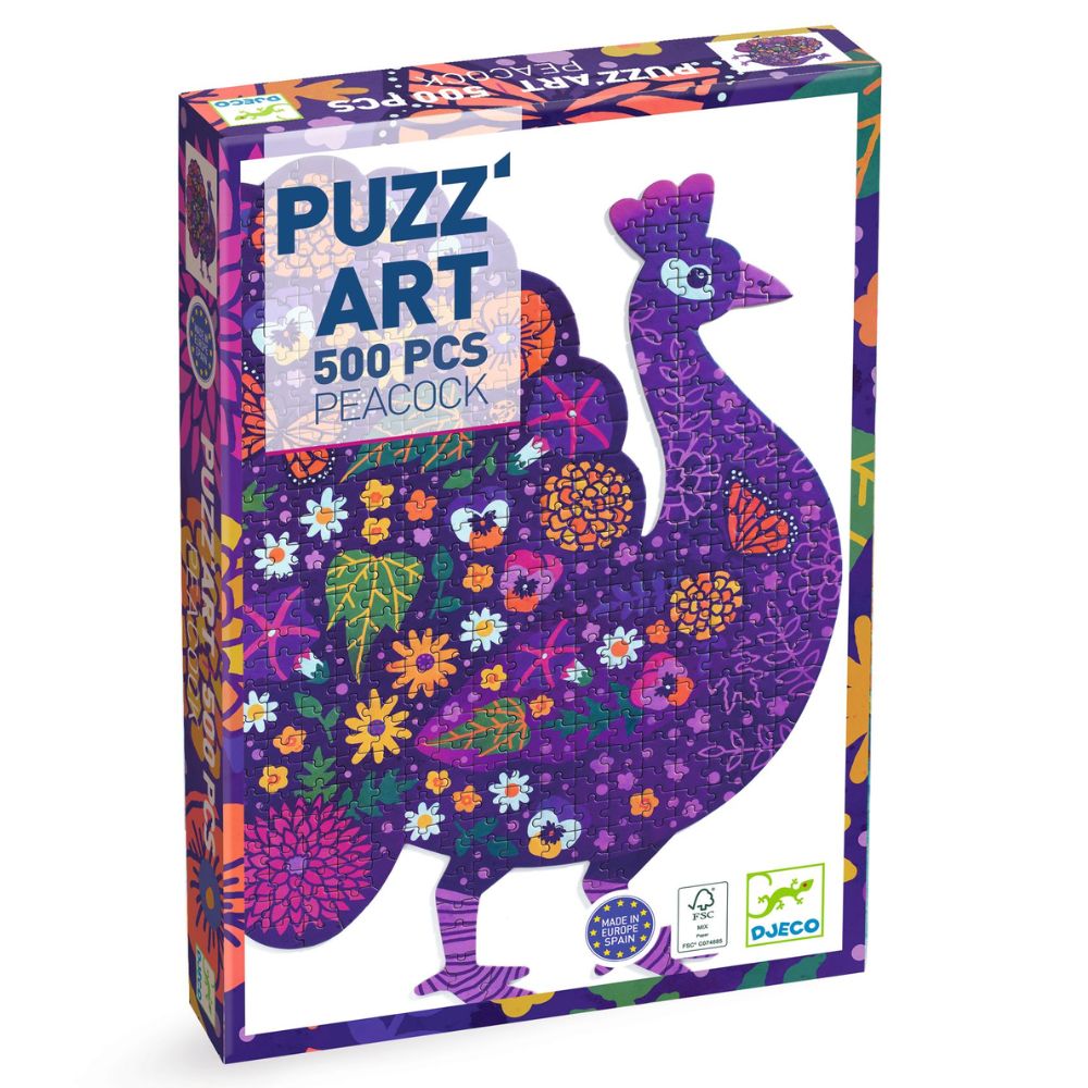 Djeco Puzz'Art Peacock - 500 Piece Art Puzzle for Adults & Teens - Beautiful Peacock Design - Perfect for Home Decor, Relaxation & Gift Giving