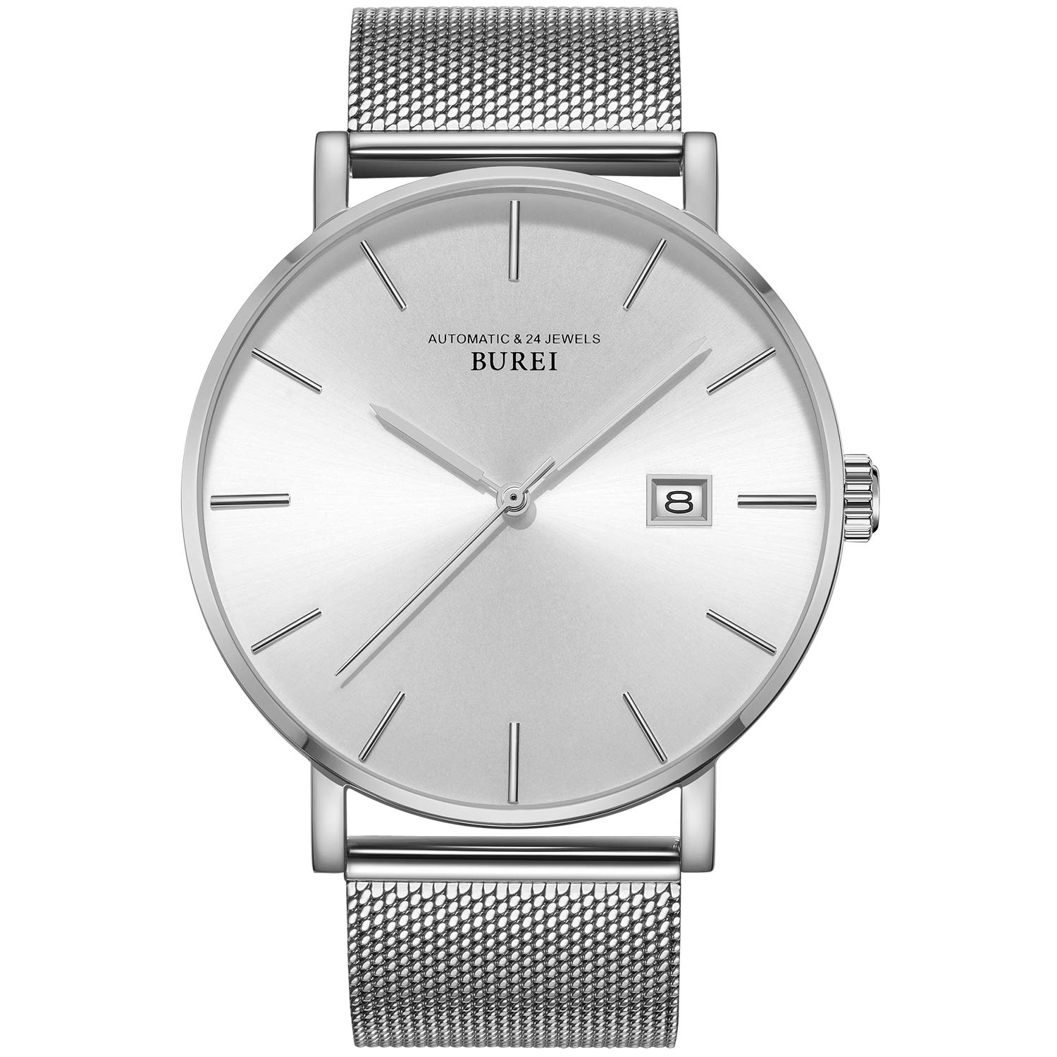 BUREI Men's Automatic Watch - Minimalist Design with Date Window, Synthetic Sapphire Crystal & Stainless Steel Band - Perfect for Business, Casual Wear & Everyday Use