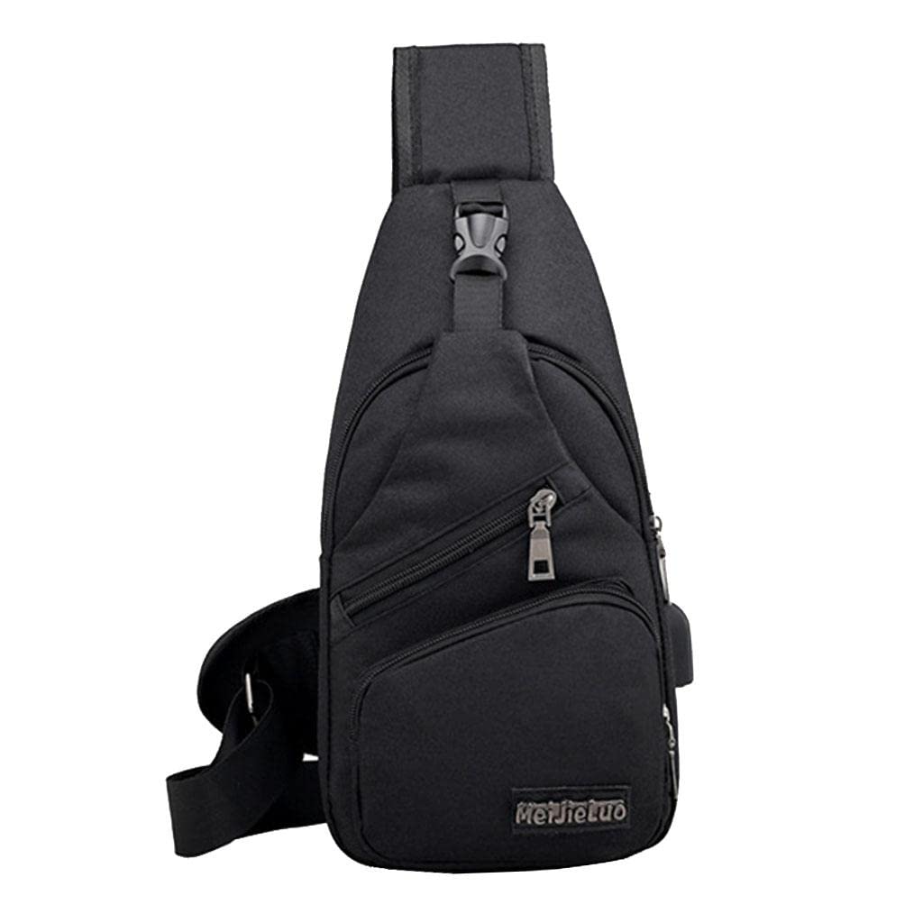 MYADDICTION Men's Sling Chest Bag with USB Charging Port - Waterproof Shoulder Daypack for Travel, Gym & Outdoor Activities | Black Crossbody Bag | Durable & Lightweight | Perfect for Hiking, Commuting & Daily Use