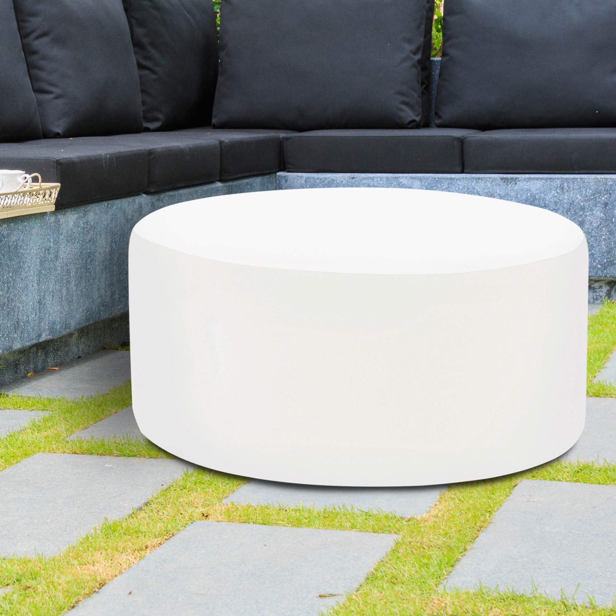 Howard Elliott 36 Inch Universal Round Ottoman with Removable Cover - Multipurpose Padded Side Table, Footstool & Seating for Living Room, Office, Bedroom - Seascape Natural - Perfect for Extra Seating, Foot Resting and Coffee Table Use