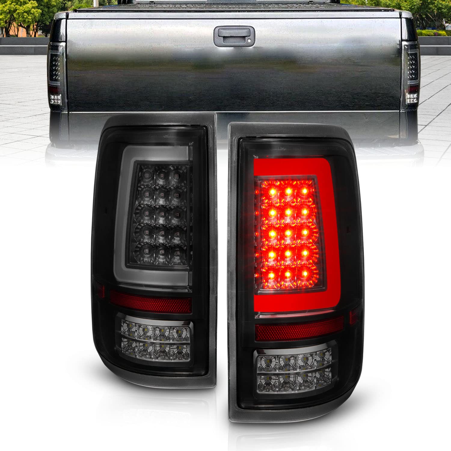 2004-2008 Ford F150 Styleside Full LED Smoke Black C-Type Tube Tail Lights Pair - Driver & Passenger Side | Enhanced Visibility & Style for Night Driving & Custom Truck Upgrades