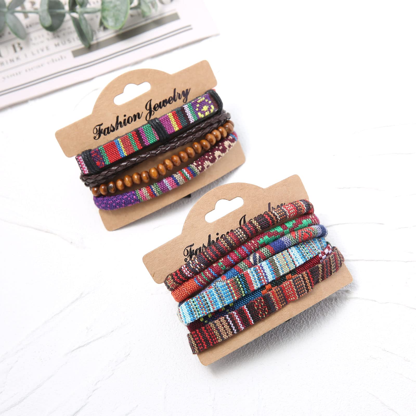 HZMAN Mix 6 Wrap Bracelets for Men & Women - Handmade Hemp Cord Ethnic Tribal Wristbands - Boho Style Jewelry for Casual Wear, Festivals & Gifts