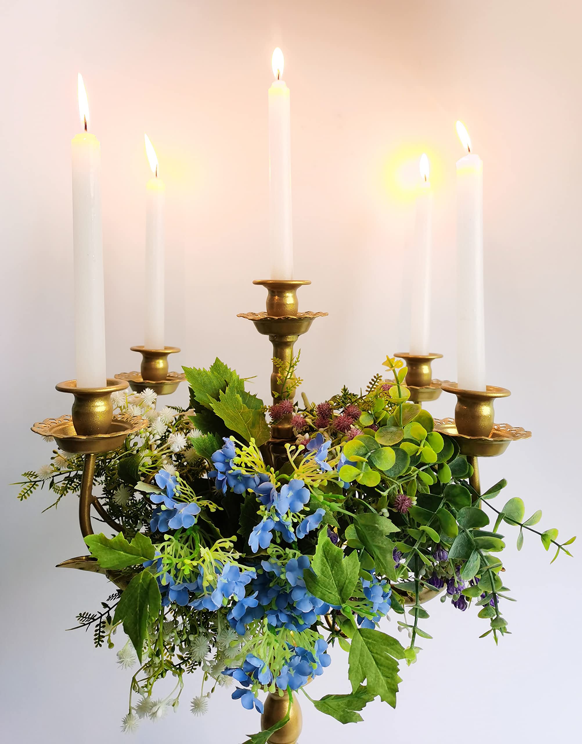 5-Arm Gold Metal Candelabra - 17 Inch Tall Taper Candle Holder for 1/2 to 1 Inch Candles | Elegant Centerpiece for Dining Table, Wedding Decor & Romantic Home Lighting