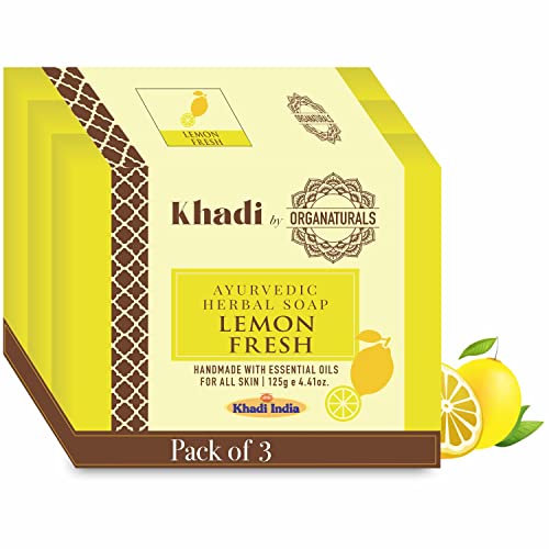 **Organaturals Ayurvedic Handmade Lemon Fresh Soap | Natural Herbal Bath Bar for Healthy Skin | Organic Ingredients, All Skin Types | Tan-Reducing, Moisturizing | Pack of 3 (125g) – Perfect for Daily Cleansing & Spa Relaxation**