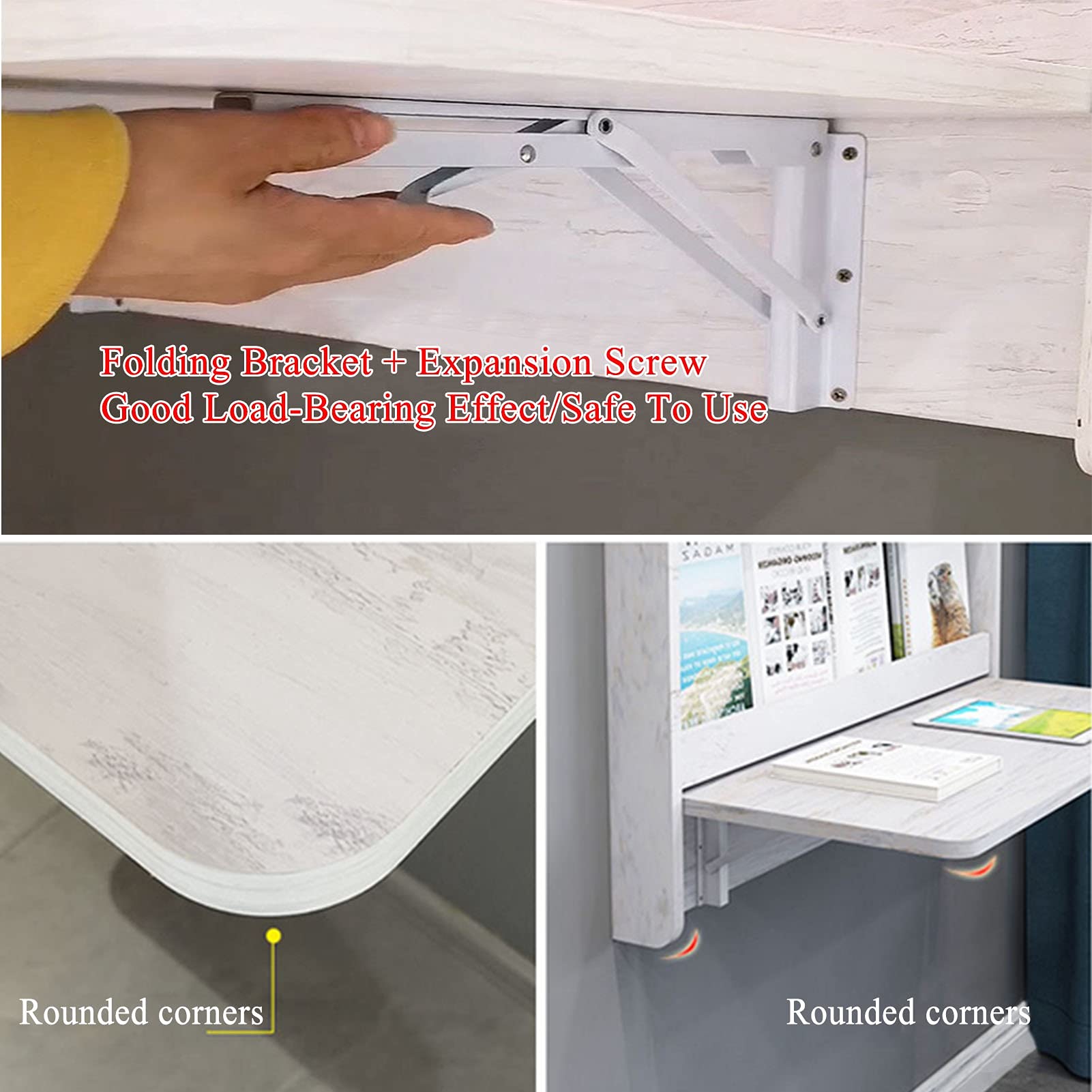 Foldable Wall Mounted Computer Desk - 3-Tier White Hanging Workstation, Space-Saving Narrow Design (640x900x600mm) - Perfect for Small Apartments, Home Offices & Dorm Rooms