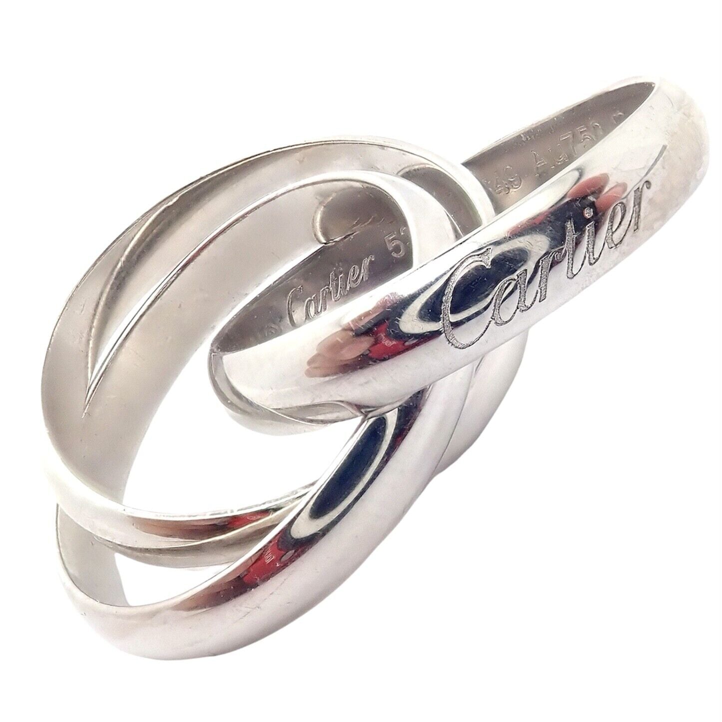 Authentic Cartier 18k White Gold Trinity Band Ring - Size 53 (US 6.25) | Luxury Wedding Band, Anniversary Gift & Everyday Jewelry for Women & Men