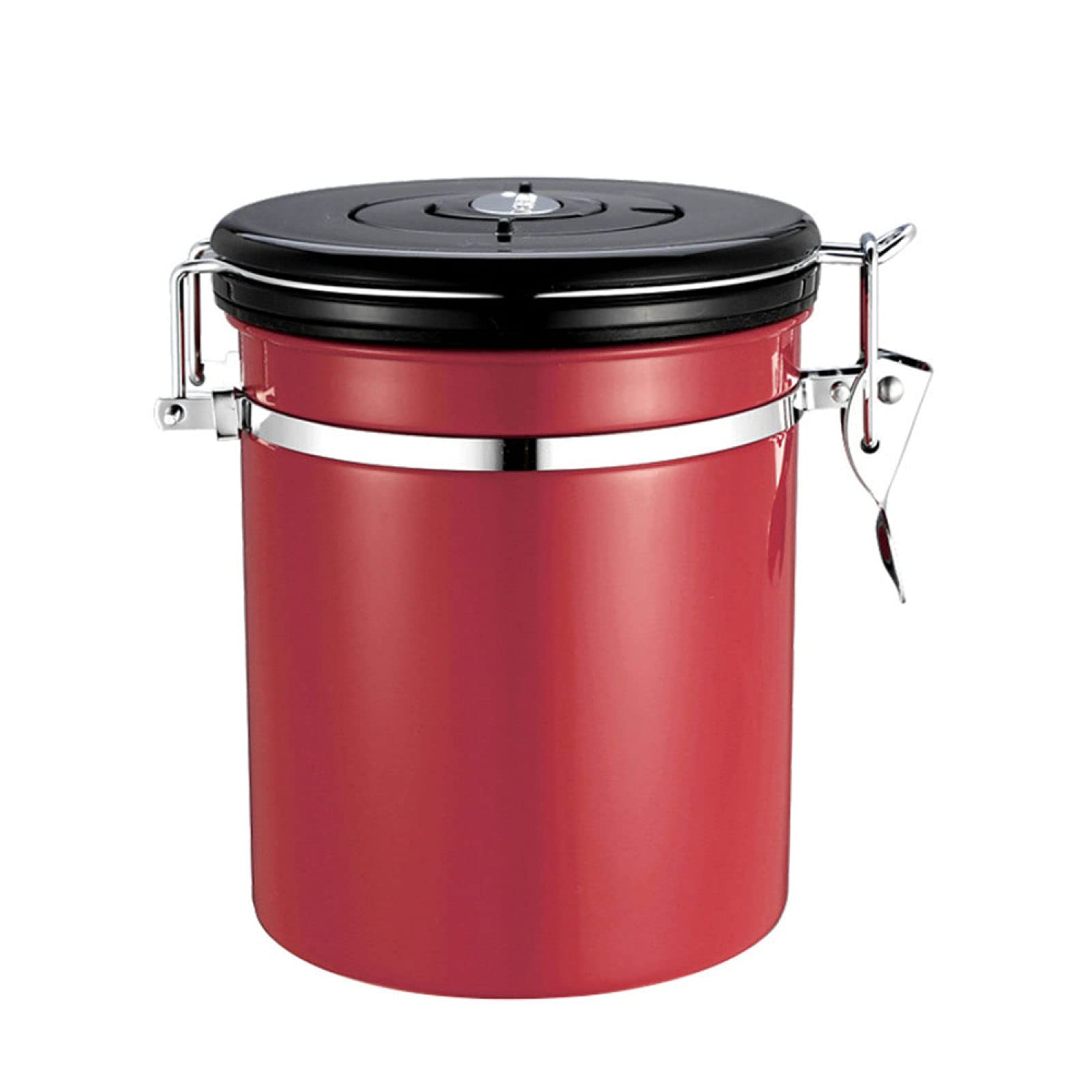 Premium 1.5L/1.8L Stainless Steel Coffee Bean Storage Container with Airtight Vent Valve - Red - Perfect for Kitchen Countertop, Pantry & Coffee Bar Organization