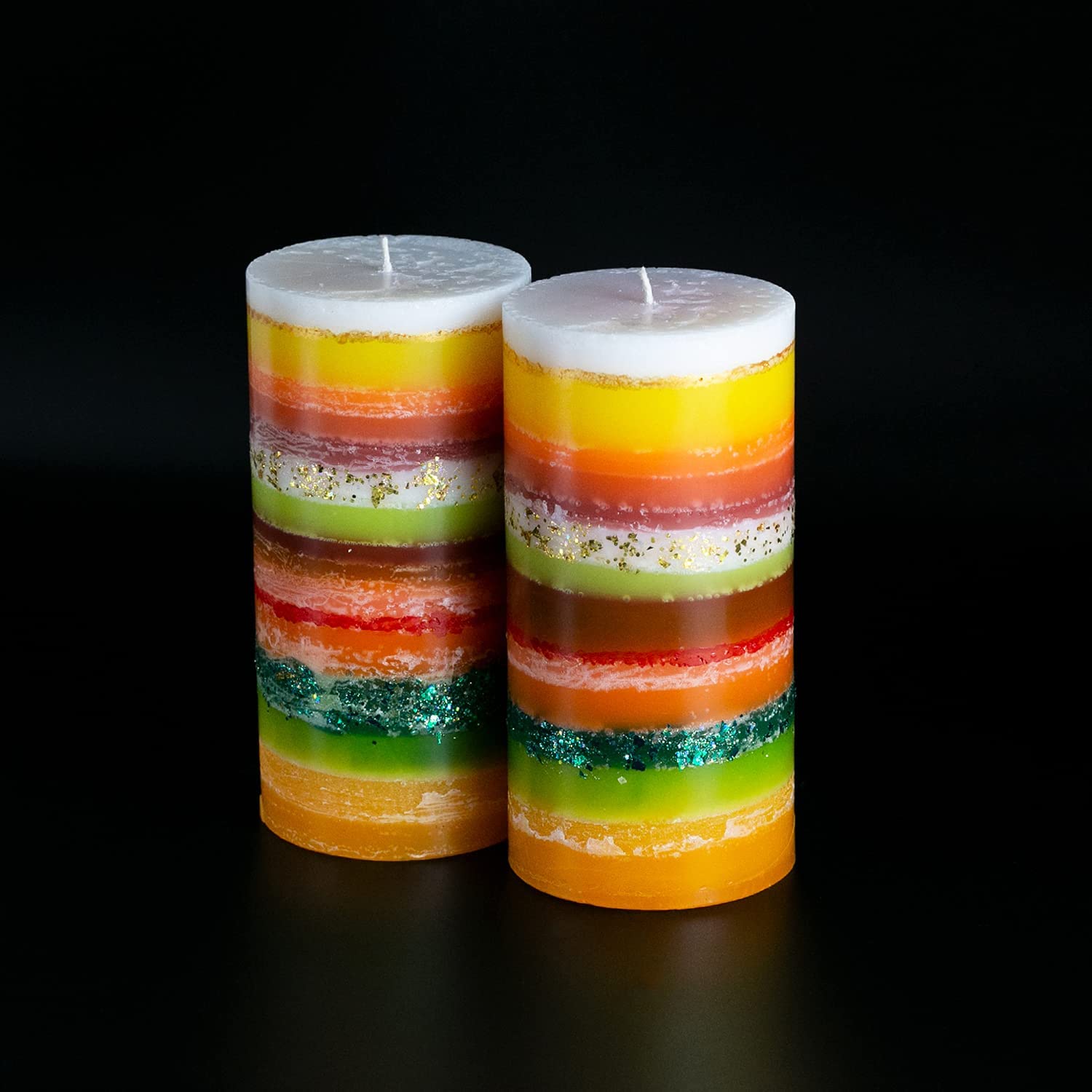 Orange Yellow Red Pillar Candles Set of 2 - Scented or Unscented Options - 3x6 Inches, 60-Hour Burn Time - 20 oz Each - Perfect for Wedding, Dinner Party, and Home Table Decoration