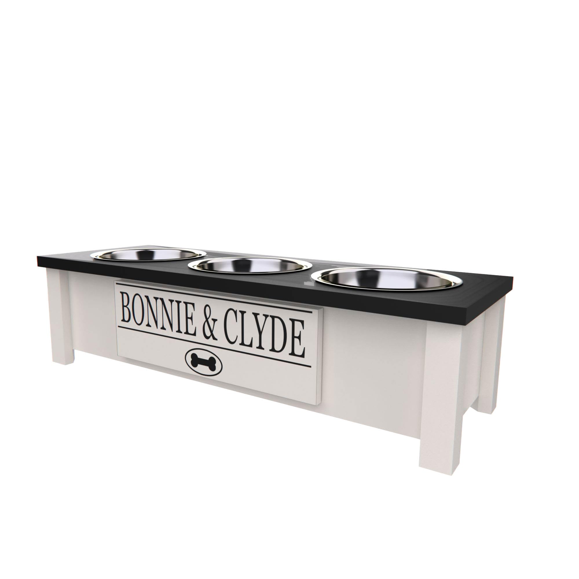 Personalized Elevated Triple Dog Bowl Stand for Large, Medium, Small & X-Small Dogs - 3 Stainless Steel Food & Water Bowls with Internal Storage - Ergonomic Raised Feeder for Better Digestion (Small, Black) - Perfect for Kitchen, Living Room or Outdoor Use