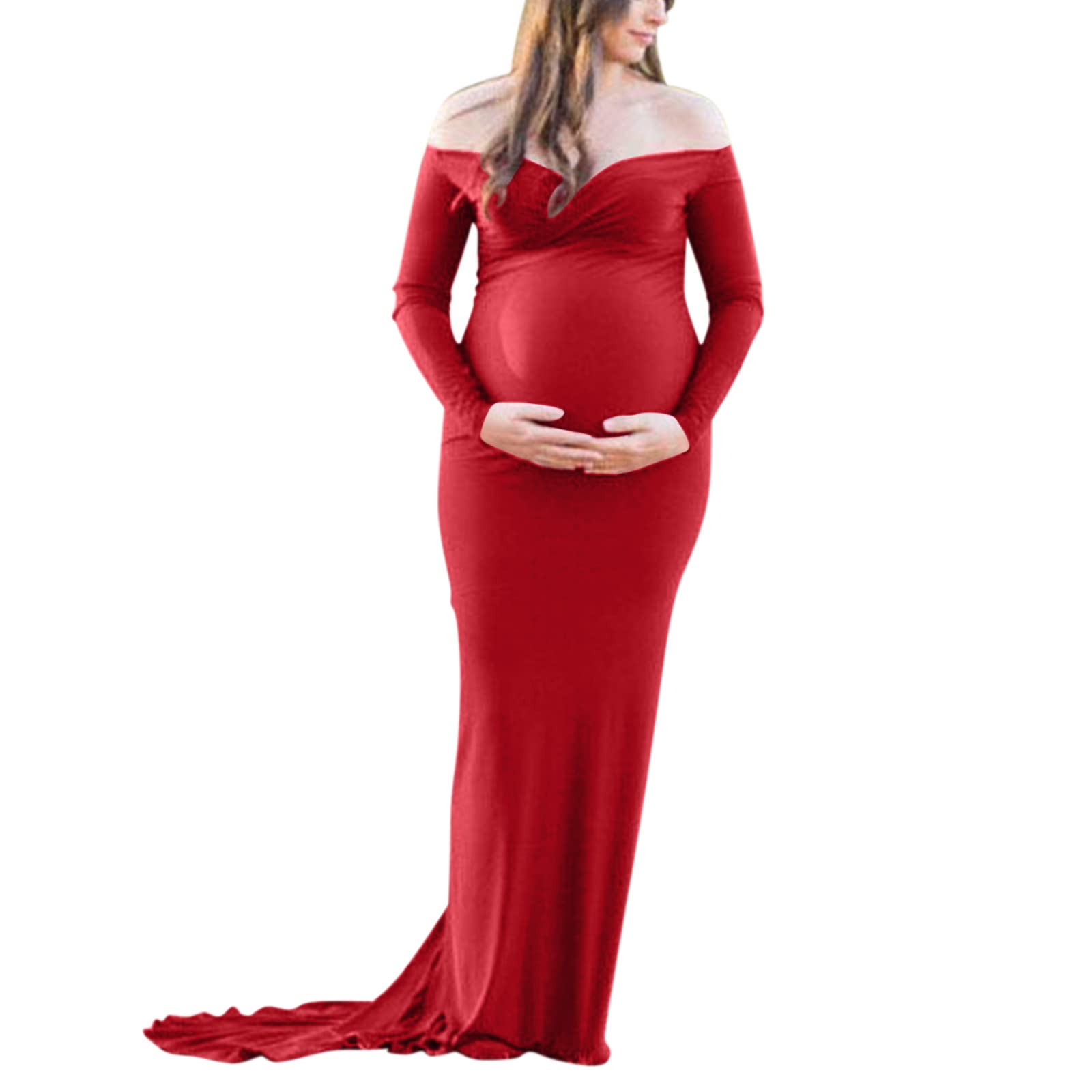 Maternity Photography Dress - Black Long Sleeve Solid Pregnancy Gown for Women | Perfect for Maternity Photo Shoots, Baby Showers & Pregnancy Announcements