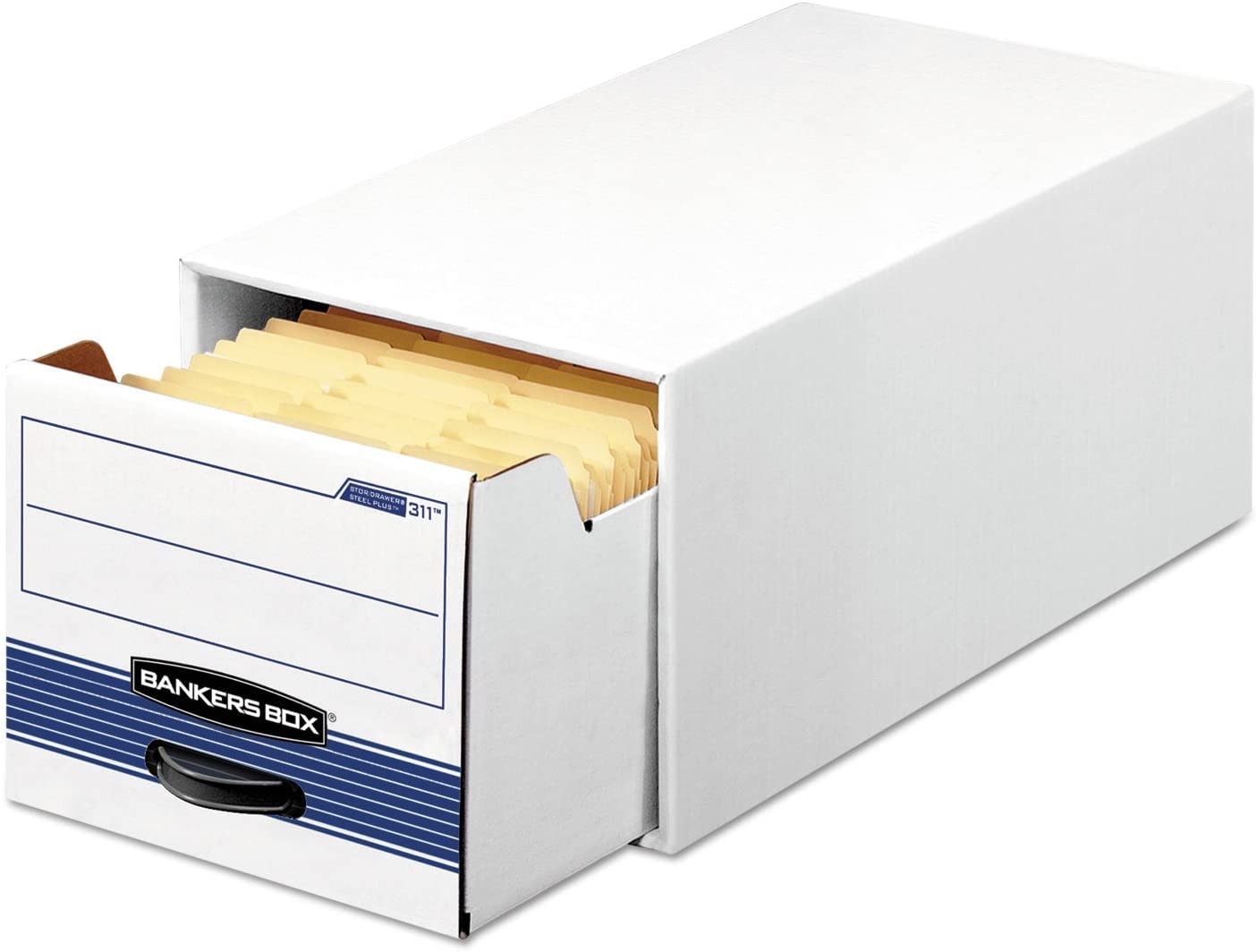 Bankers Box STOR/Drawer Steel Plus Storage Box - Heavy Duty Wire File Organizer, White & Blue, 12-Pack - Perfect for Office Document Storage, Home Organization & Filing Cabinet Replacement