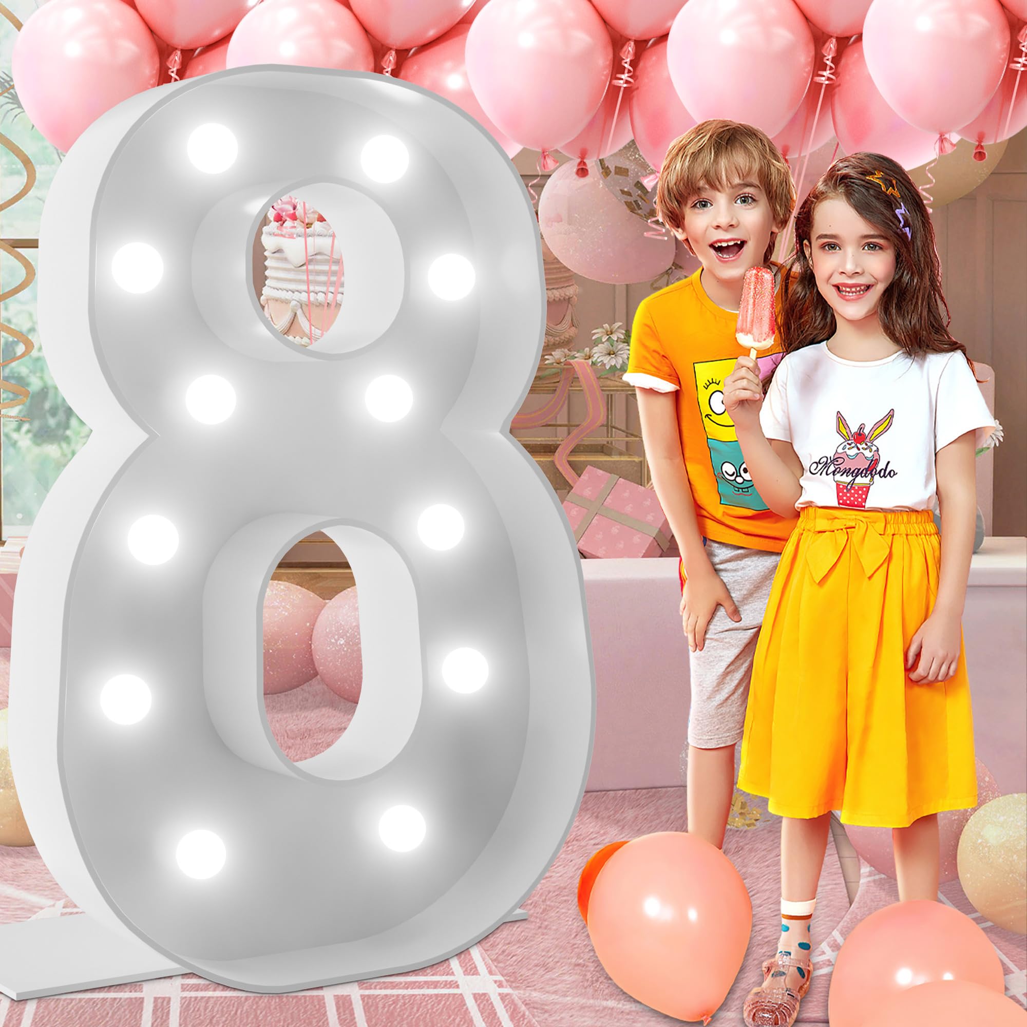 4FT LED Marquee Light Up Numbers - Color Changing Birthday Party Decorations with Dot Glue & Balloon Ribbon Included (No Glue Gun Needed) - Perfect for Birthday Parties, Anniversaries, and Special Events
