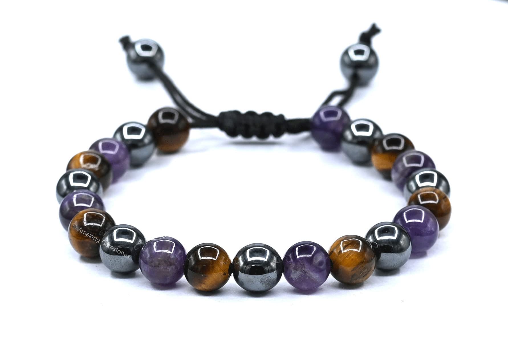 Stop Smoking & Vaping Aid Bracelet - Hematite, Tiger Eye, Amethyst Healing Bracelet Set for Men & Women - Anxiety Relief, Stress Reduction, Calming Gifts - Adjustable Beaded Pulseras - Perfect for Meditation, Yoga & Daily Wear