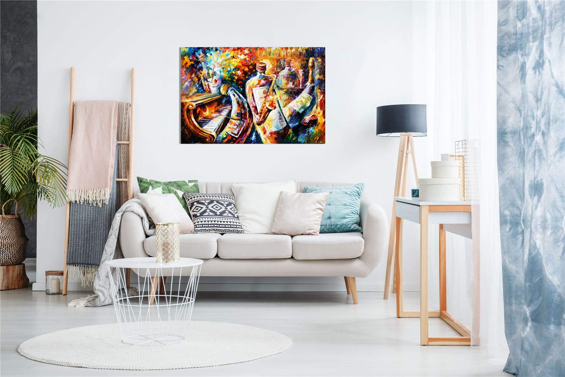 Leonid Afremov Jazz Bottle Canvas Wall Art Print - 36x24 Inches Vibrant Oil Painting Reproduction for Living Room, Bedroom & Office Decor - Perfect Gift for Art Lovers