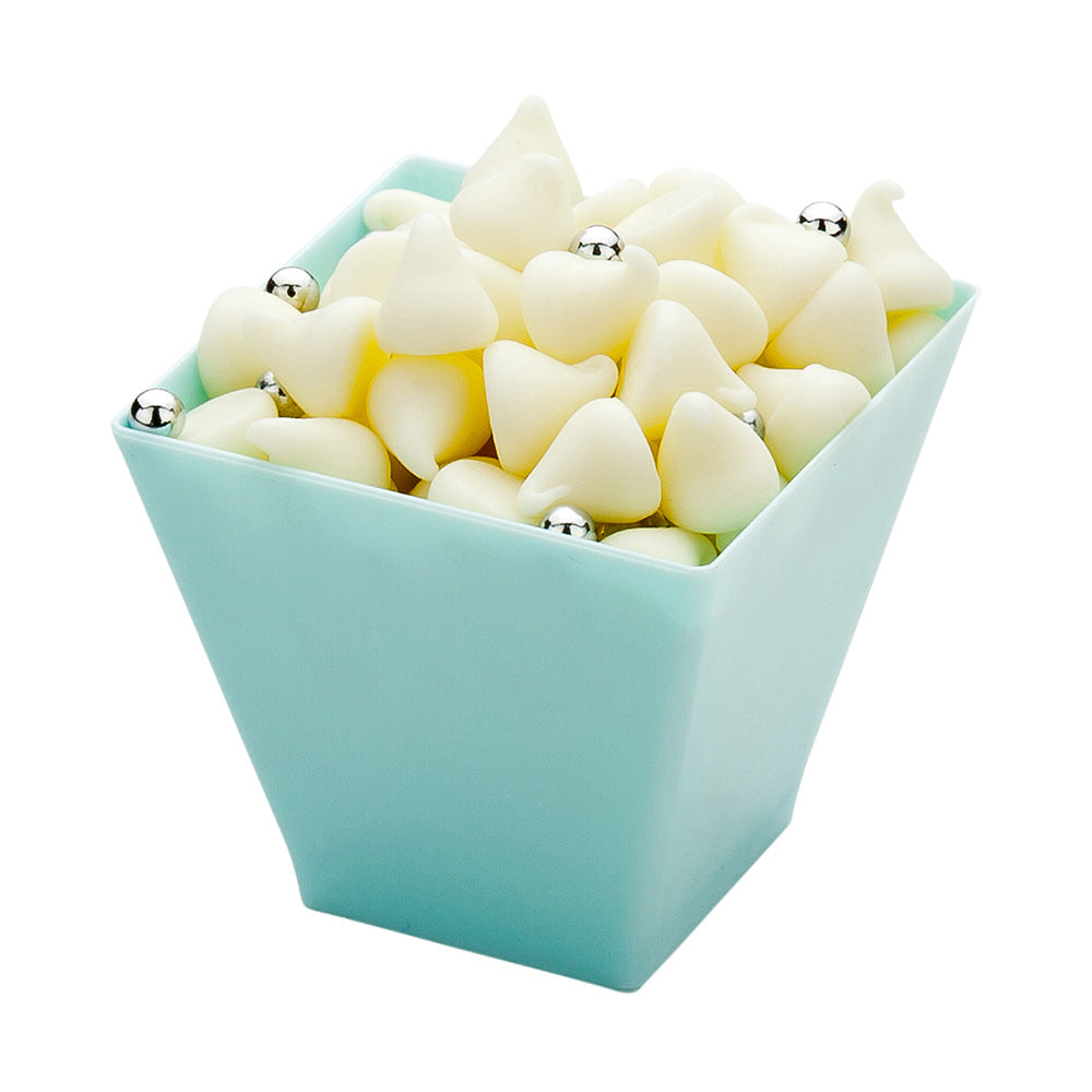100-Pack 2 oz Square Baby Blue Plastic Mini Kova Cups & 100 Silver Plastic Mini Forks - Perfect for Baby Showers, Birthday Parties, and Wedding Favors