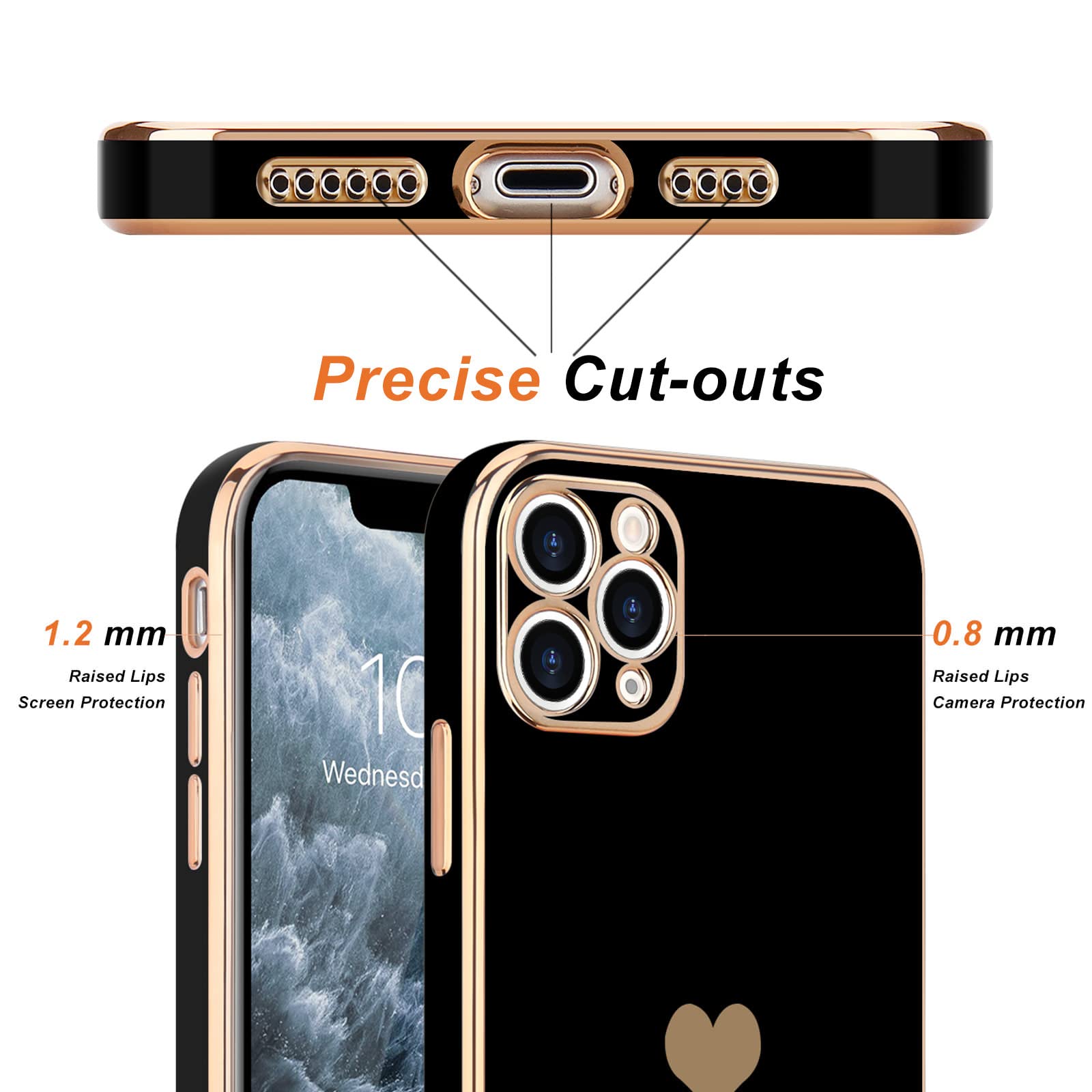 Teageo iPhone 11 Pro Max Case - Cute Heart Design Slim Luxury Bling TPU Cover for Women & Girls | Shockproof Anti-Scratch Protection | Perfect for Daily Use, Work & Travel (Black)