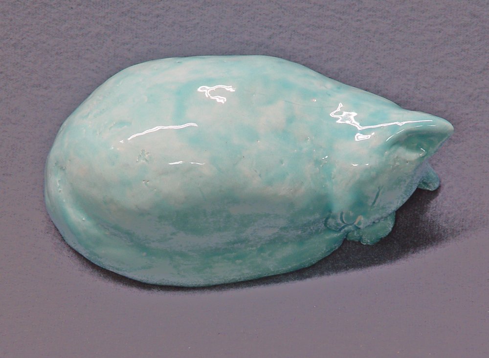 Handmade Ceramic Blue Sleeping Cat Figurine - Glazed Stoneware Decoration for Home, Office & Garden - Perfect Gift for Cat Lovers & Zen Decor