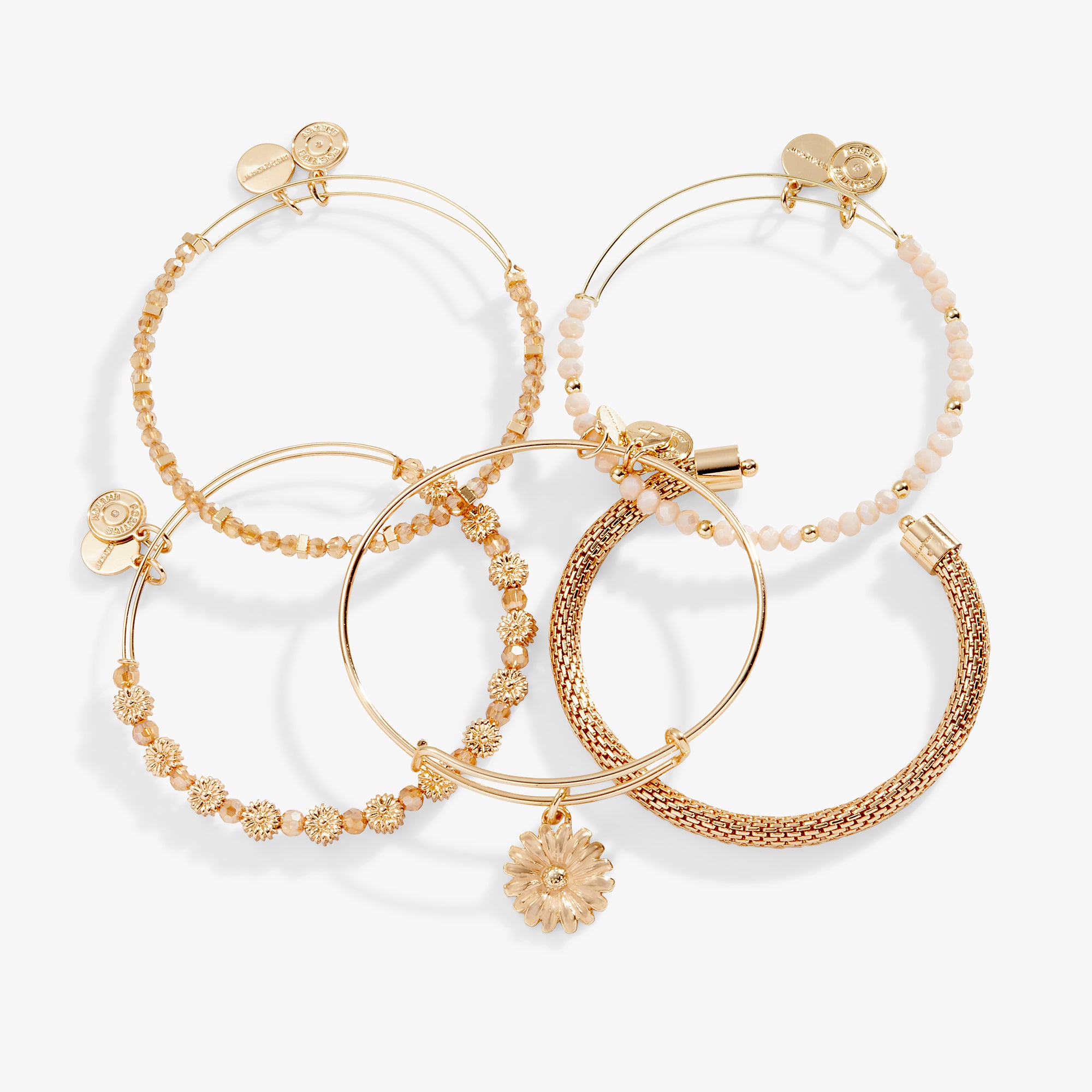 Daisy Charm Bangle Bracelet Set of 5 - Trendy Stackable Bracelets for Women, Girls | Perfect for Everyday Wear, Gifts & Fashion Accessories