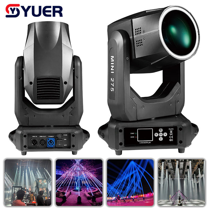 YUER™ Mini 275W Beam Spot Moving Head Light with Electronic Focus, Rainbow Frost Effect & LED Ring - DMX512 Control for DJ Disco Stage Lighting | Perfect for Nightclubs, Concerts, and Wedding Events