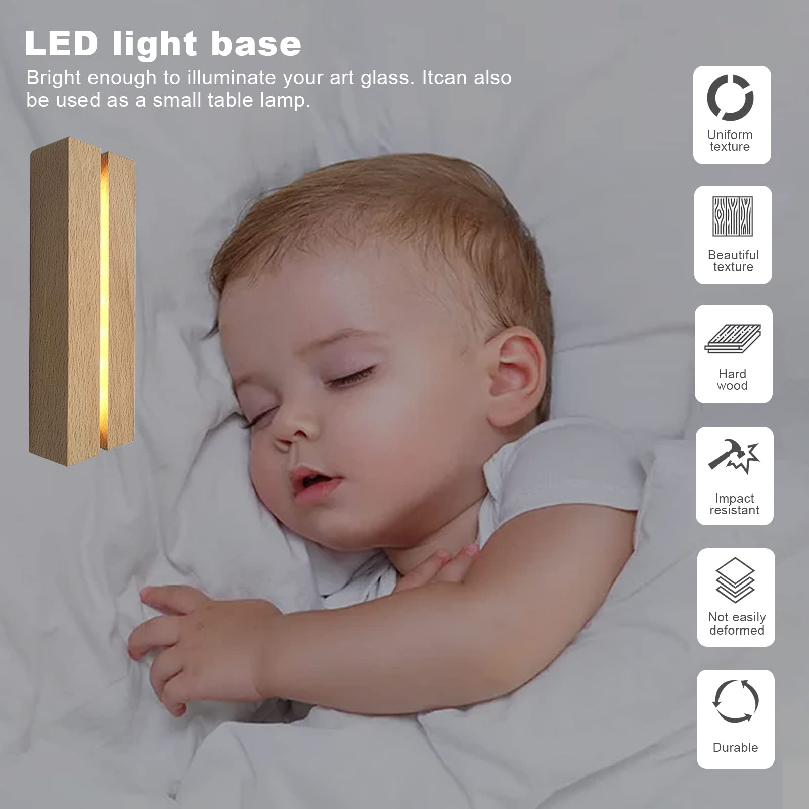 11.81 Inch LED Light Display Base - 2 Pack Wooden Pedestal for Acrylic & Glass Art, USB-Powered Night Light with Switch - Perfect for 3D Crystal Displays, Home Decor, and Gift Presentations