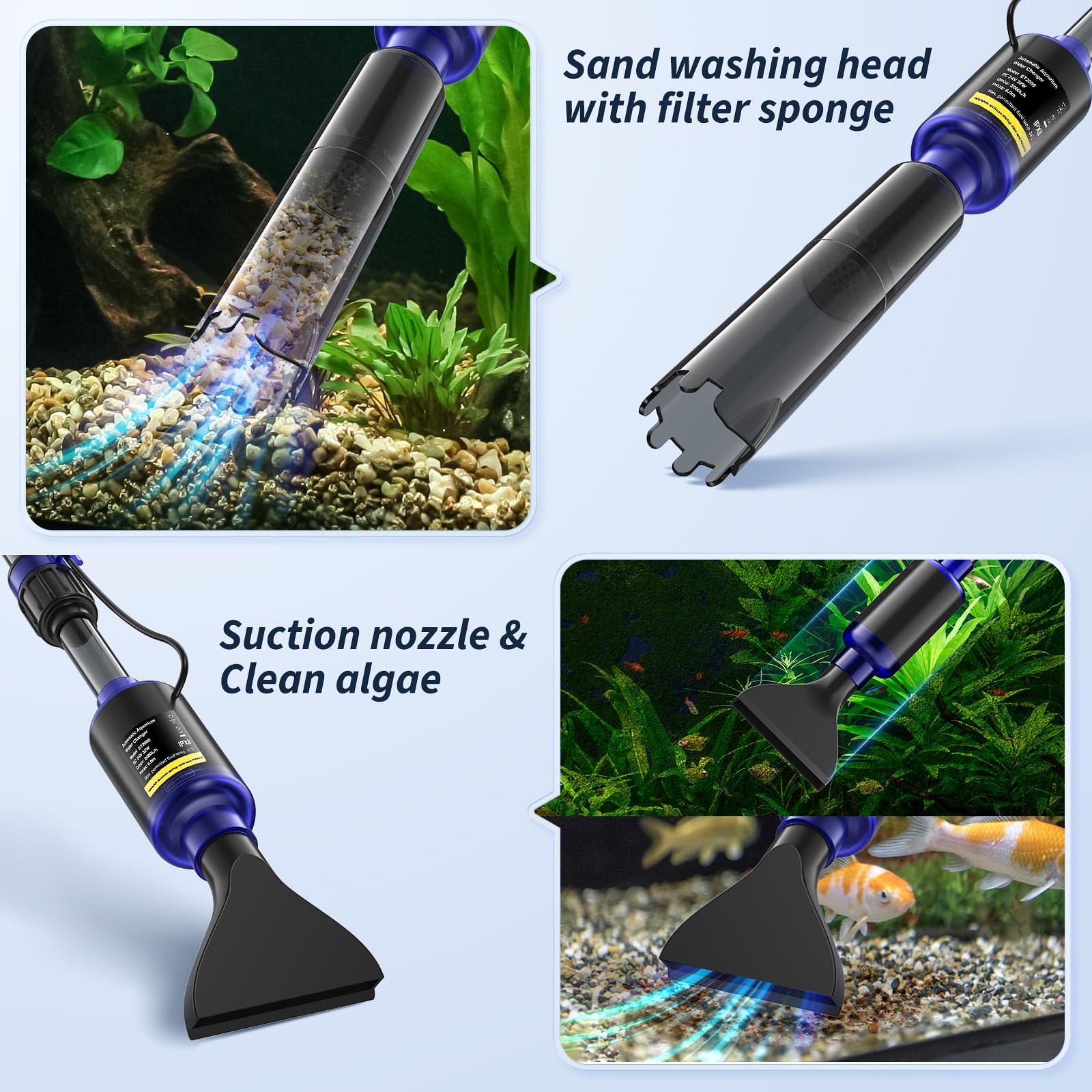 Electric Aquarium Gravel Cleaner & Vacuum - 530GPH/32W Powerful Fish Tank Cleaner with Adjustable Water Flow, Sand Washer & Water Changer - Perfect for Freshwater & Saltwater Tank Maintenance, Water Change & Substrate Cleaning