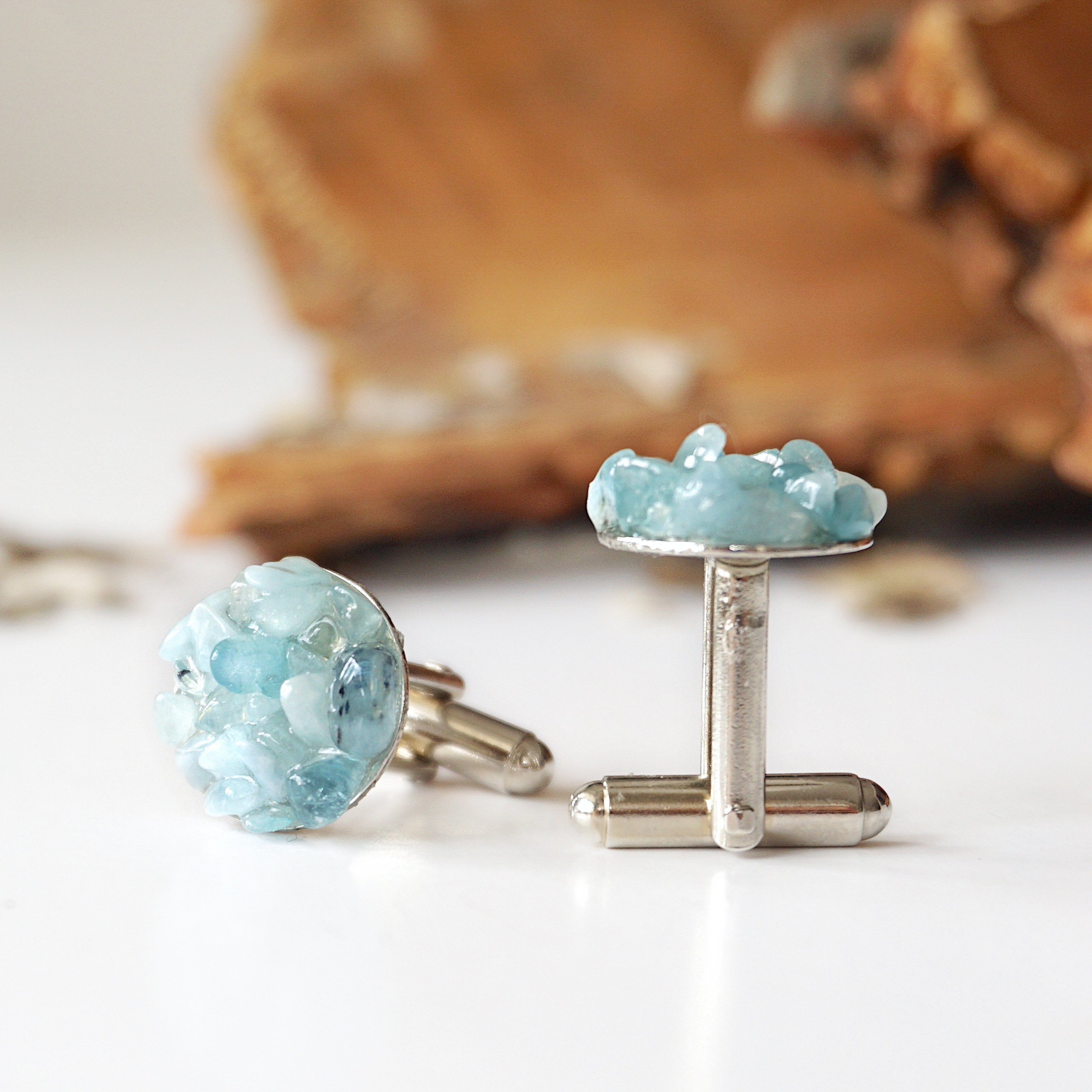 Elegant Aquamarine Cufflinks - White Gold Plated Brass for Men | Perfect for Weddings, Business & Formal Occasions