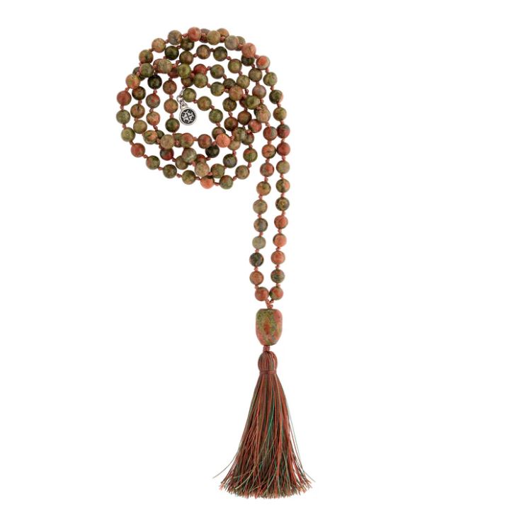 Unakite Mala Prayer Beads Necklace - 108 Healing Gemstone Meditation Beads for Yoga, Mindfulness & Spiritual Practice | Handmade by Mala + Mantra