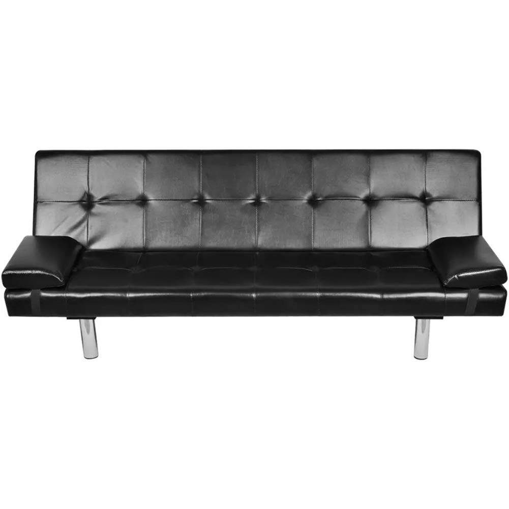 BLUECC Black Artificial Leather Adjustable Sofa Bed with 2 Pillows - Convertible Futon Set for Small Space, Apartment & Living Room Furniture | Perfect for Guest Sleeping, Lounging & Space Saving