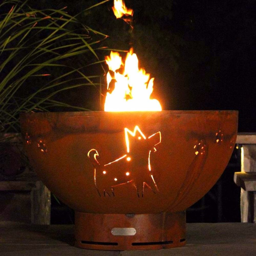 Handcrafted 36 Inch Carbon Steel Fire Pit with Funky Dog Design - Outdoor Patio, Backyard, Camping Fire Pit for Gatherings & Relaxation