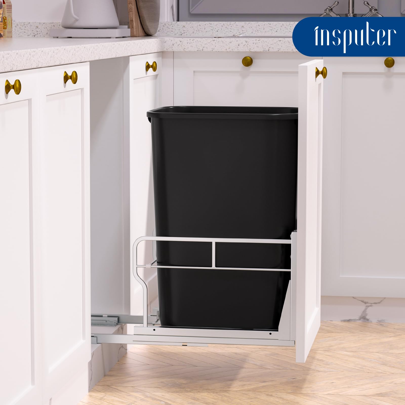 Insputer Pull Out Trash Can Under Cabinet with Soft-Close Slides - Heavy Duty Under Sink Trash Can Kit for Kitchen (Garbage Can Not Included) - Fits 12