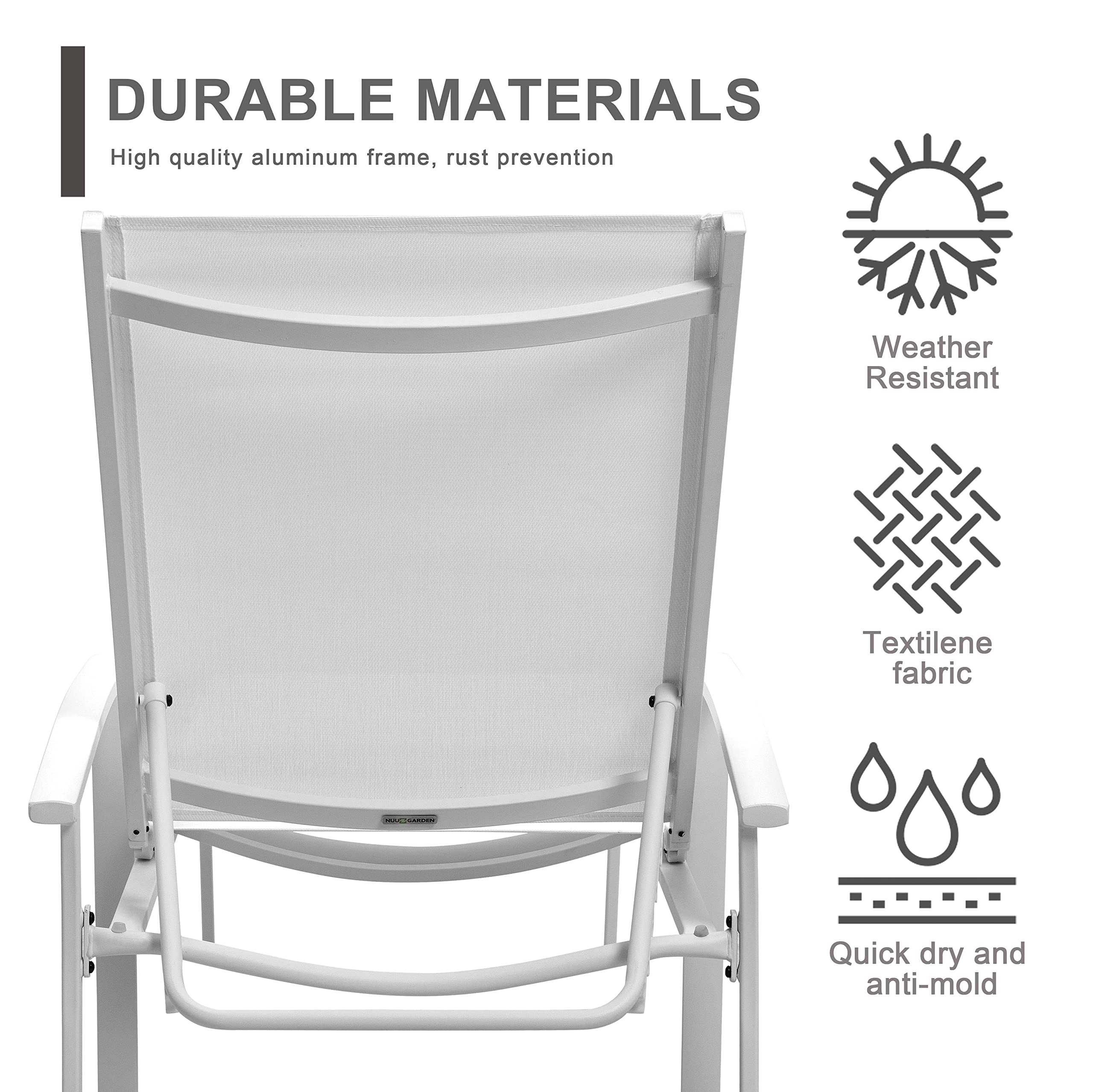 NUU GARDEN Patio Chaise Lounge - 5-Position Adjustable Outdoor Chaise Lounge Chair with All-Weather Textile Fabric - Perfect for Poolside, Beach, Garden, Patio & Backyard Relaxation